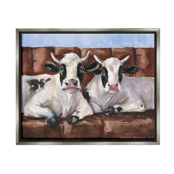 Stupell Industries Cows on Farmhouse Couch Animals & Insects Painting Gray Floater Framed Canvas Art Print Wall Art, 31 x 25