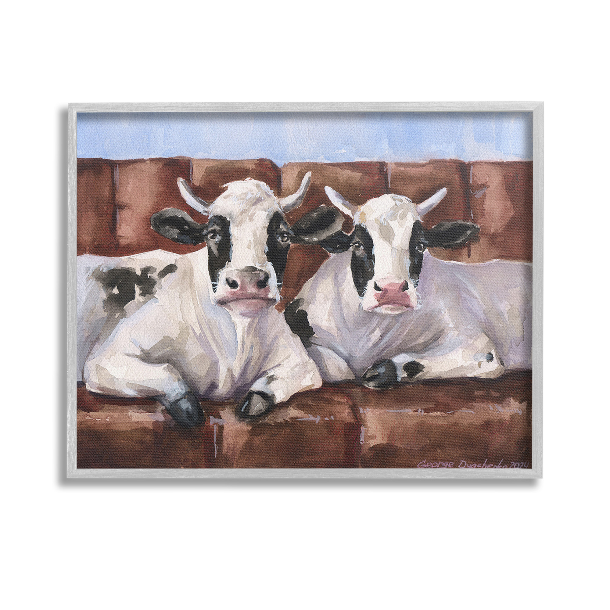 Stupell Industries Cows on Farmhouse Couch Animals & Insects Painting Gray Framed Art Print Wall Art, 14 x 11