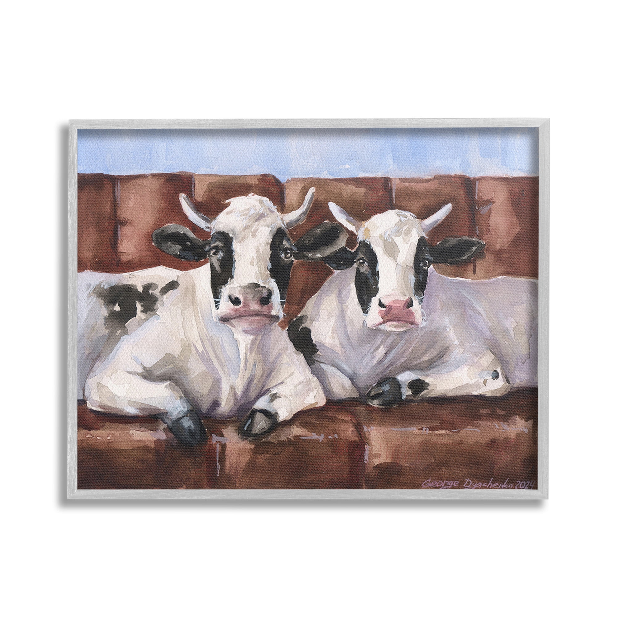 Stupell Industries Cows on Farmhouse Couch Animals & Insects Painting Gray Framed Art Print Wall Art, 30 x 24
