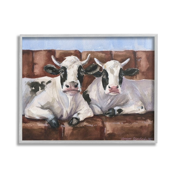 Stupell Industries Cows on Farmhouse Couch Animals & Insects Painting Gray Framed Art Print Wall Art, 30 x 24
