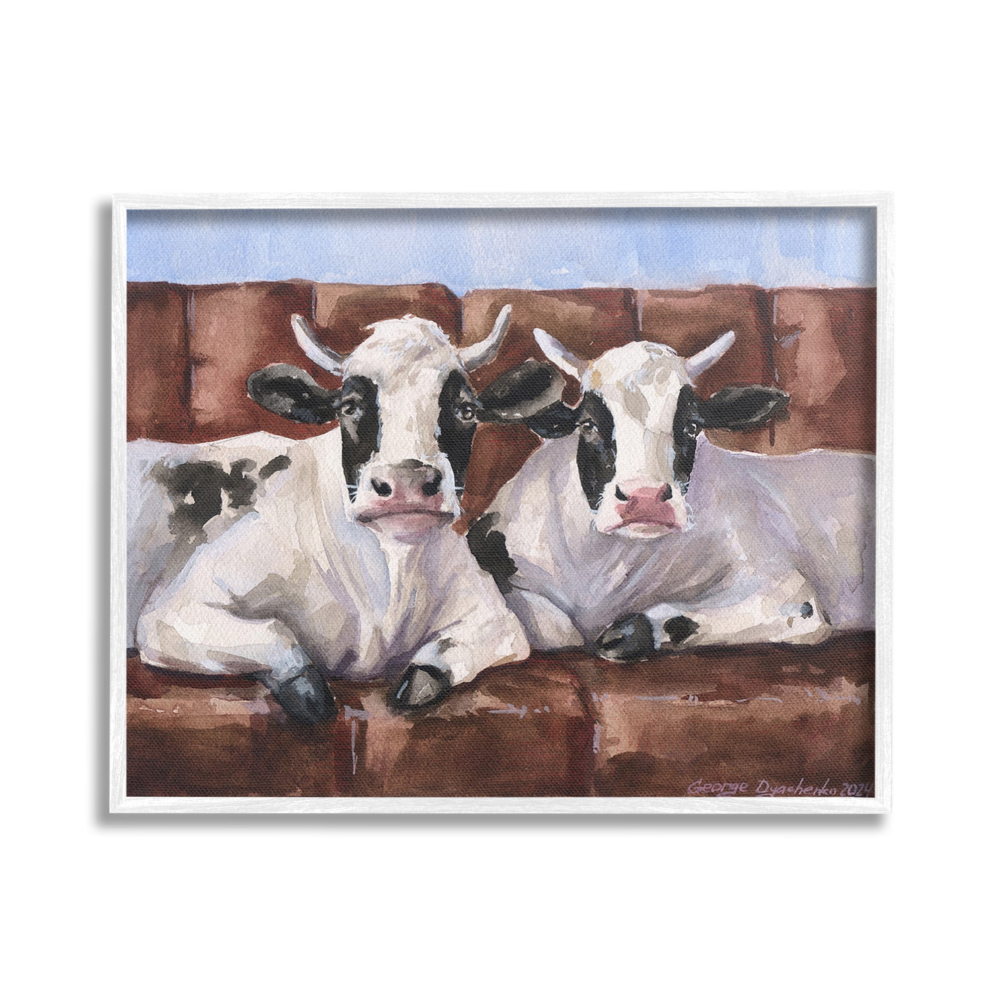 Stupell Industries Cows on Farmhouse Couch Animals & Insects Painting White Framed Art Print Wall Art, 30 x 24