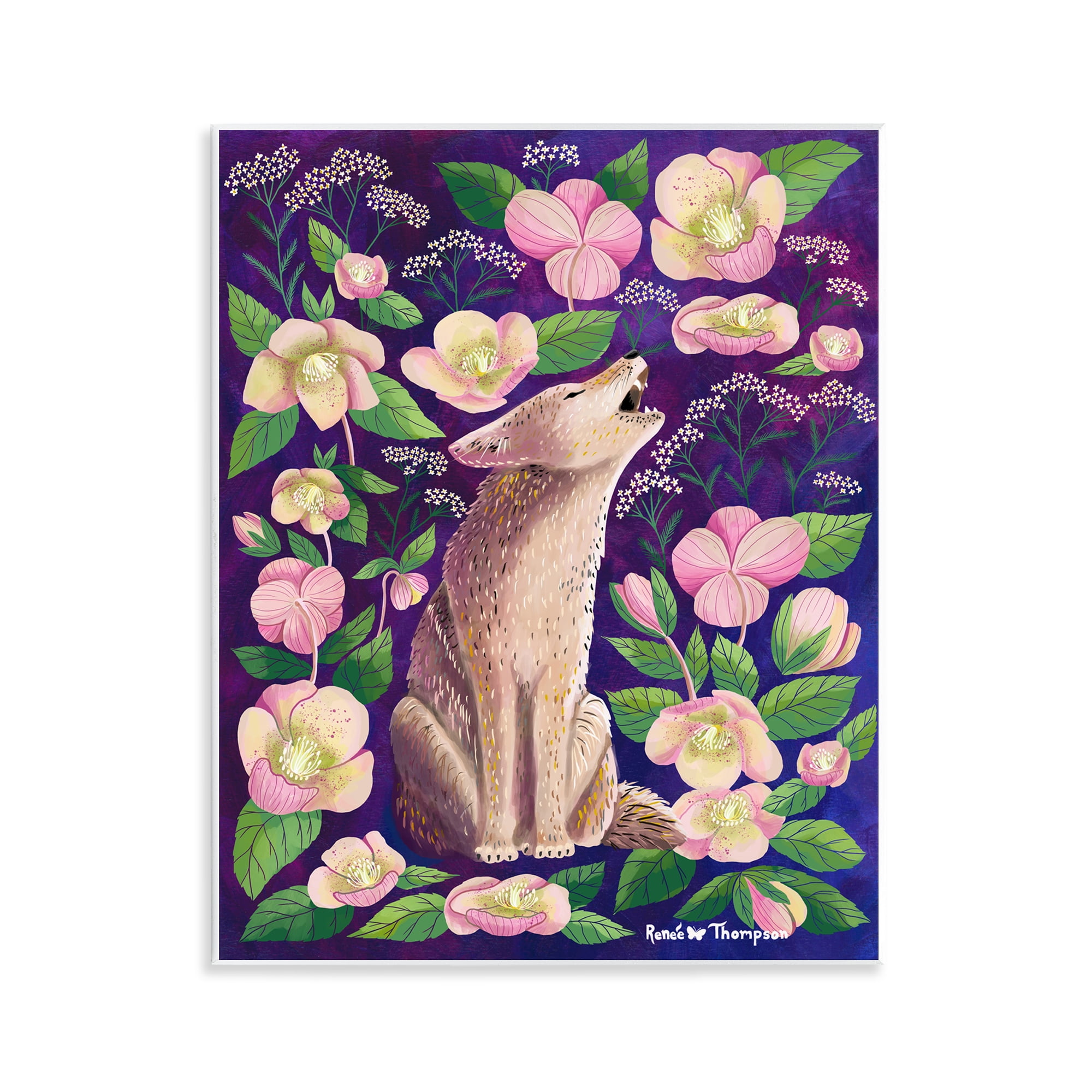 Stupell Industries Coyote & Pink Florals Animals Painting Unframed Art Print Wall Art, 11 x 14