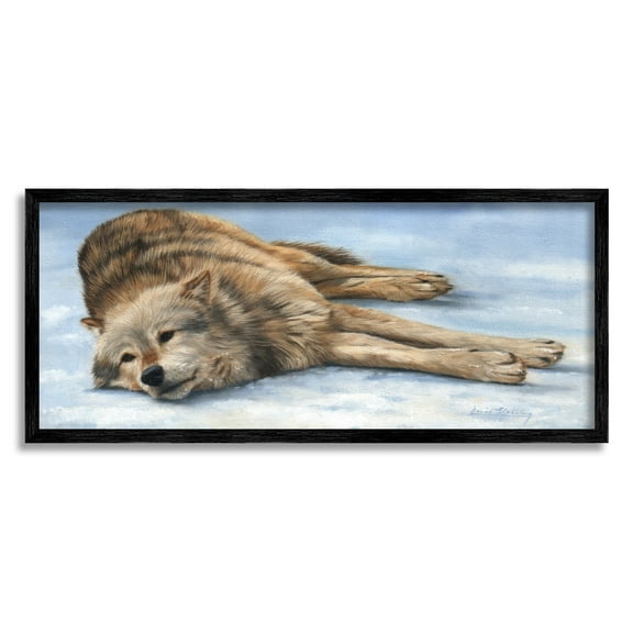 Stupell Industries Coyote Wolf Resting Snowy Landscape Woodland Wildlife Painting Black Framed Art Print Wall Art, Design by David Stribbling