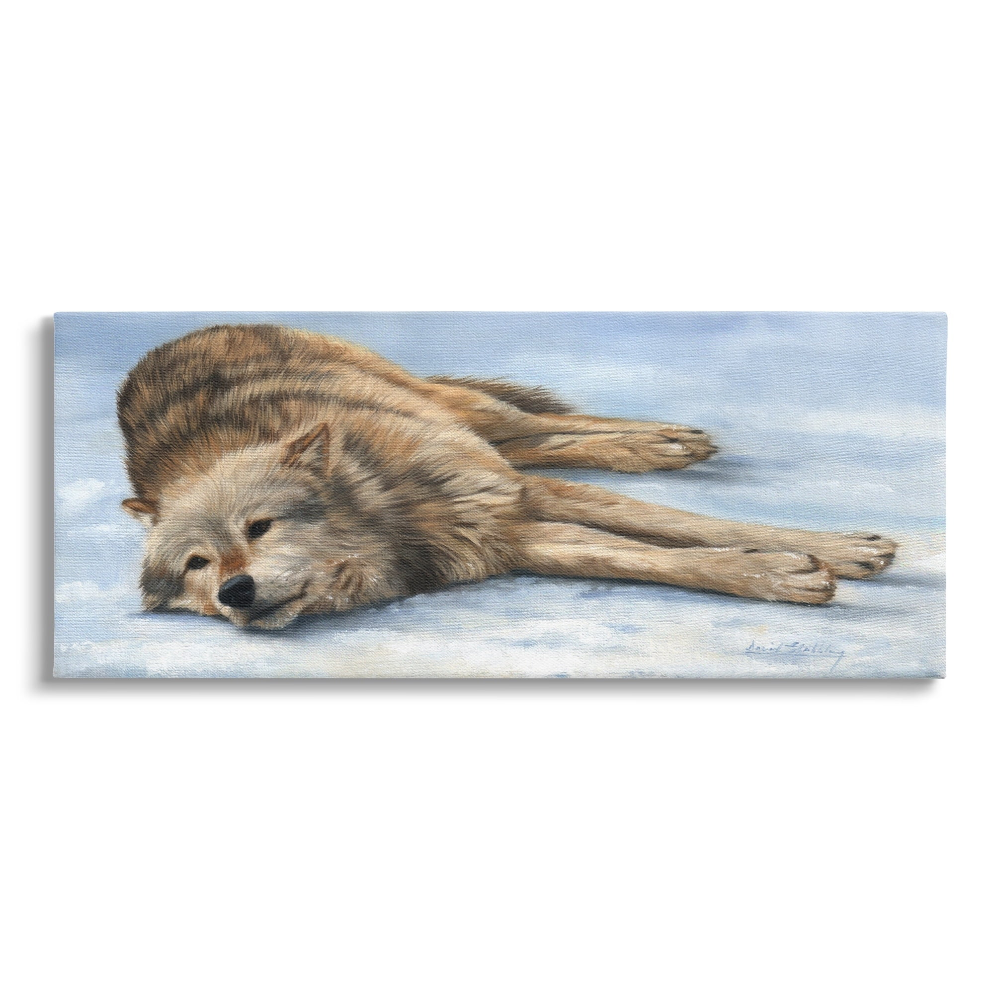 Stupell Industries Coyote Wolf Resting Snowy Landscape Woodland Wildlife Painting Gallery Wrapped Canvas Print Wall Art, Design by David Stribbling