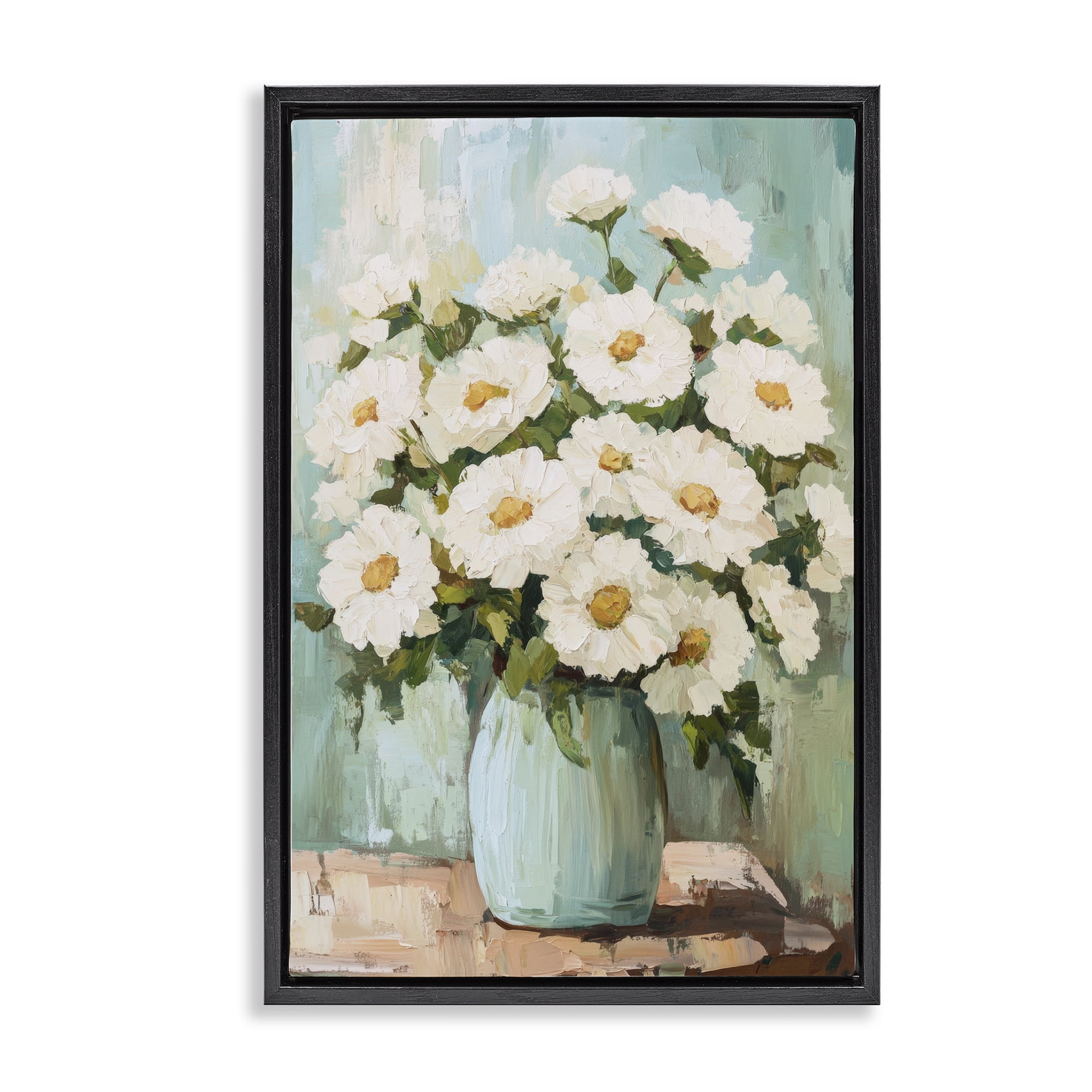 Stupell Industries Cozy Arrangement of White Blooms Black Framed Floater Canvas Wall Art, design by Petal Prints Design