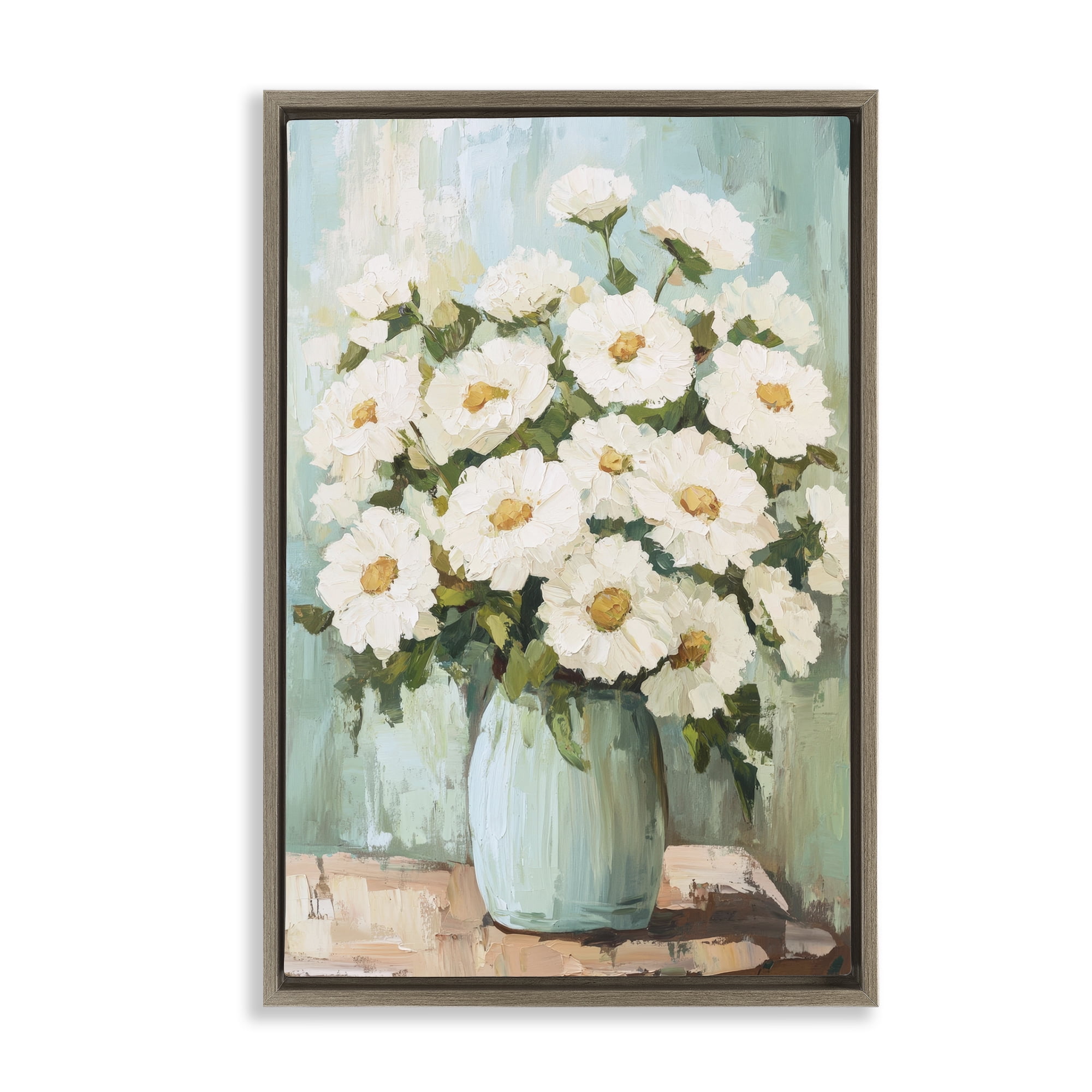 Stupell Industries Cozy Arrangement of White Blooms Brown Framed Floater Canvas Wall Art, design by Petal Prints Design