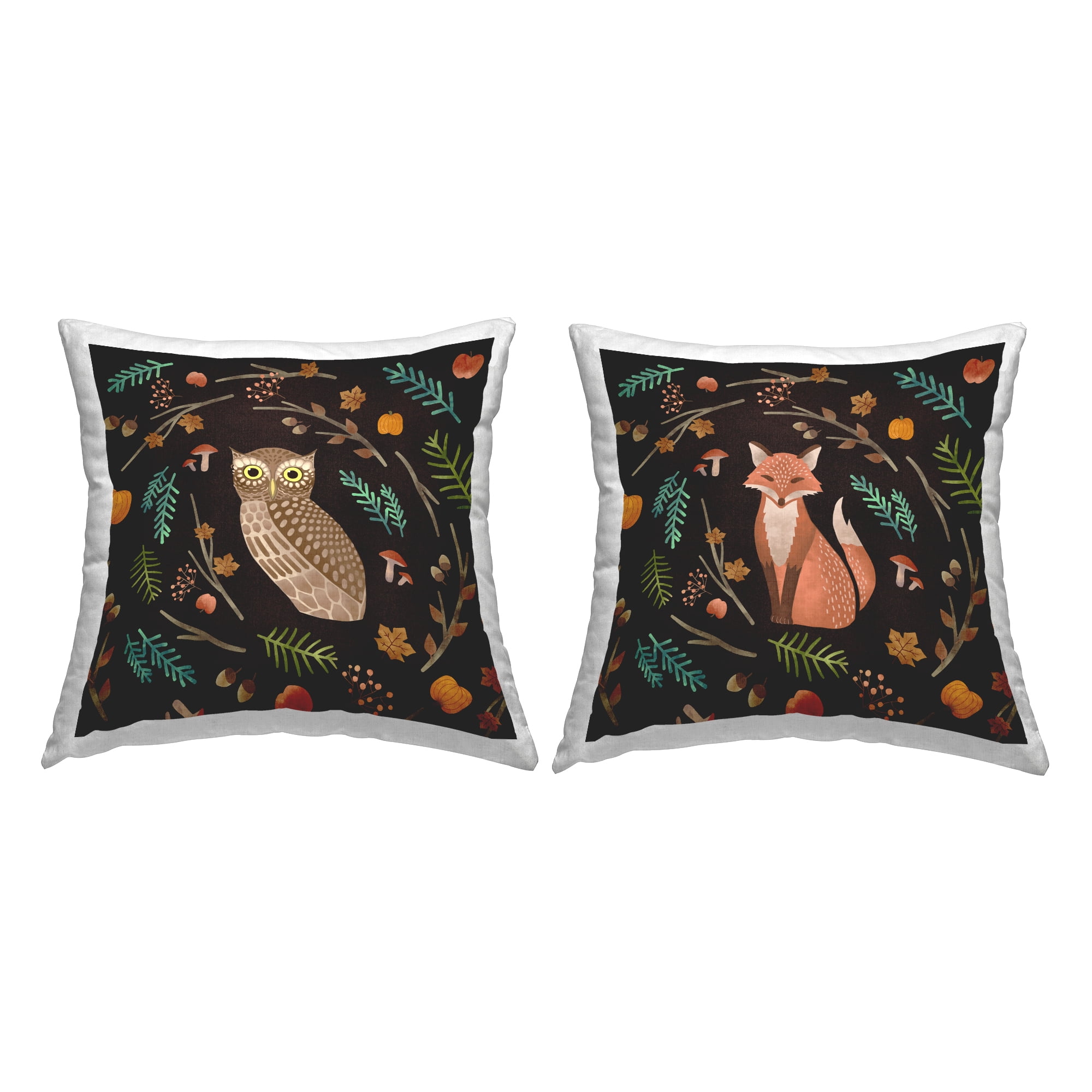 Colorful Boho-chic Graphic Owl and Fox Throw Pillows Set