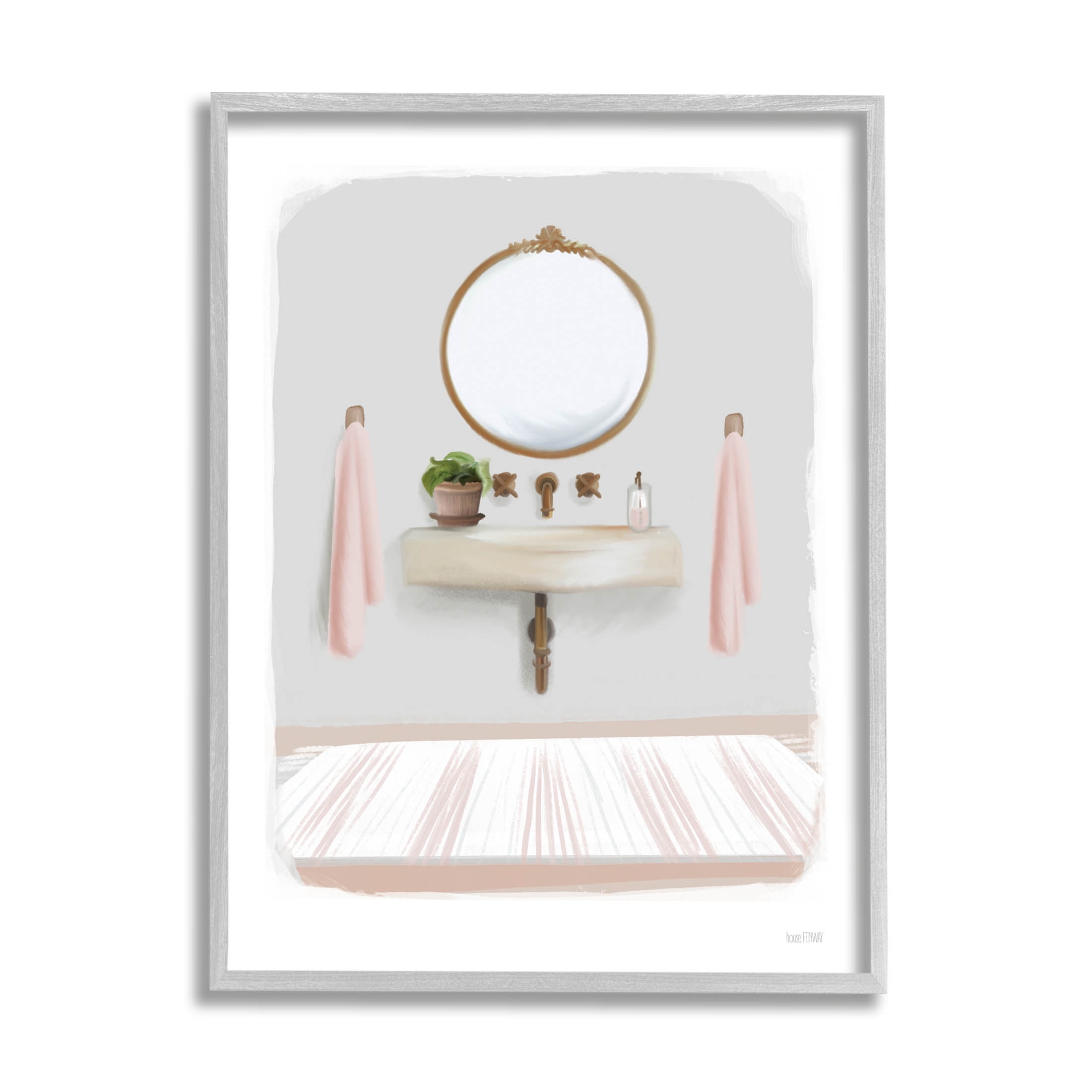 Stupell Industries Cozy Bathroom Sink Scene Graphic Art Gray Framed Art Print Wall Art, Design by House Fenway