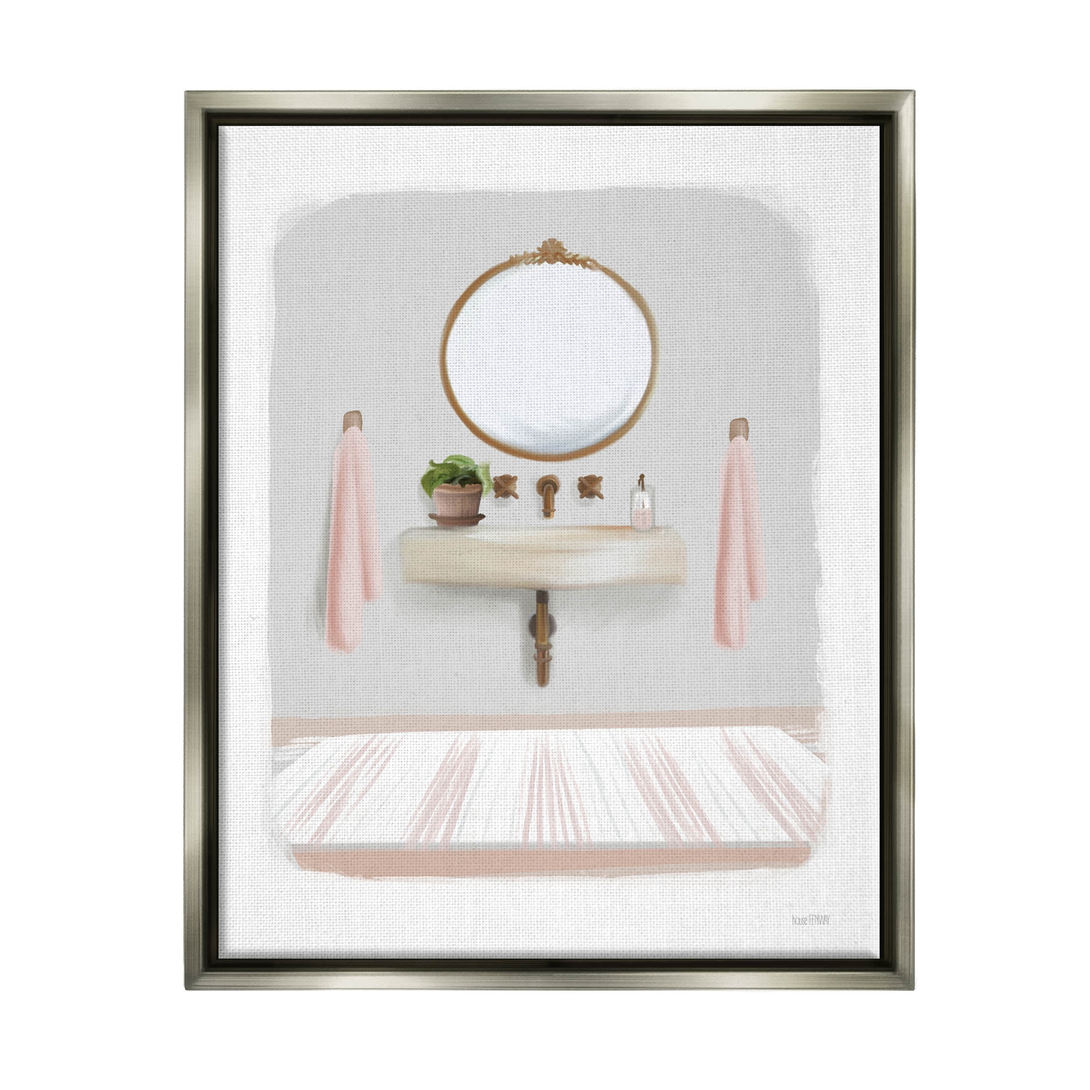 Stupell Industries Cozy Bathroom Sink Scene Graphic Art Luster Gray Floating Framed Canvas Print Wall Art, Design by House Fenway
