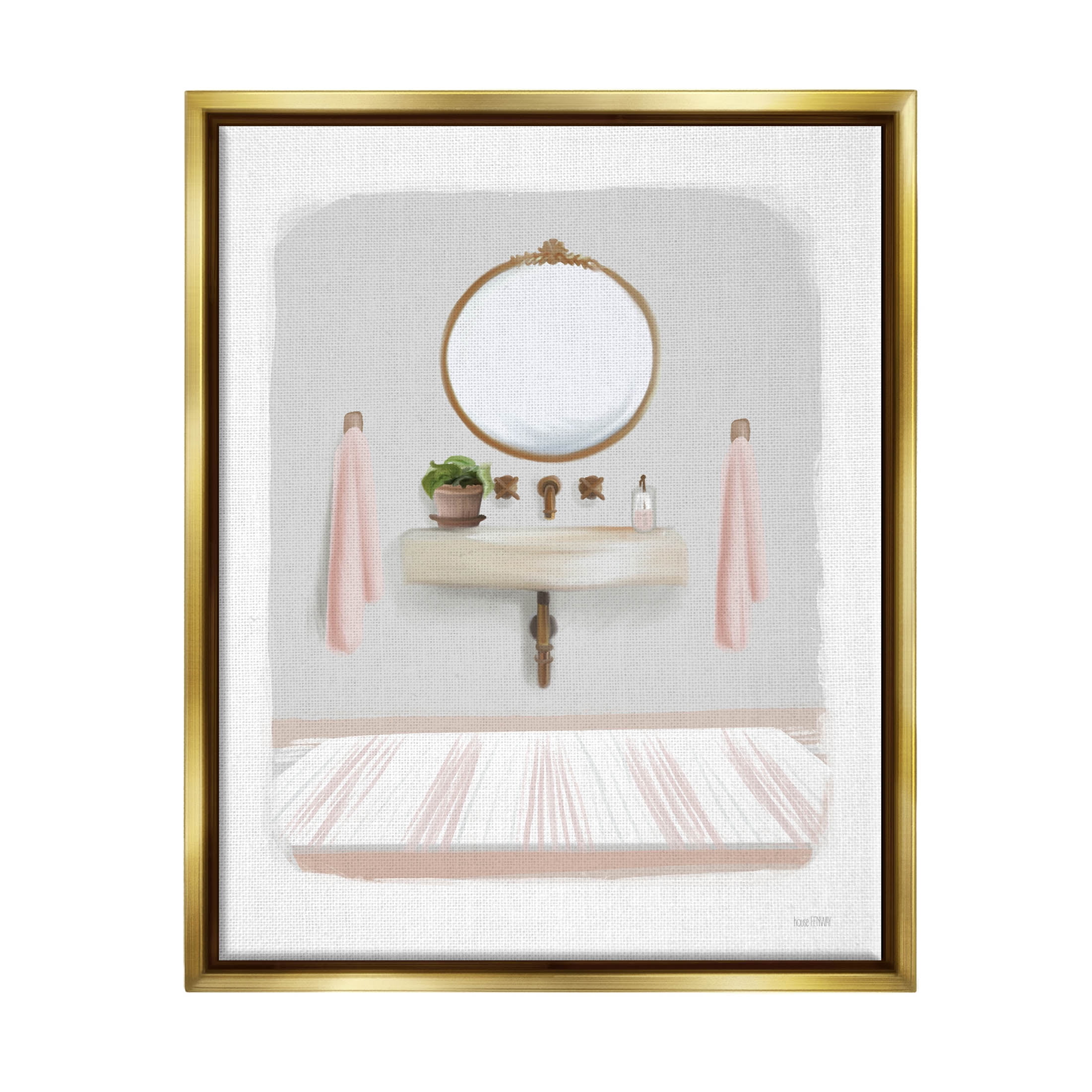Stupell Industries Cozy Bathroom Sink Scene Graphic Art Metallic Gold Floating Framed Canvas Print Wall Art, Design by House Fenway