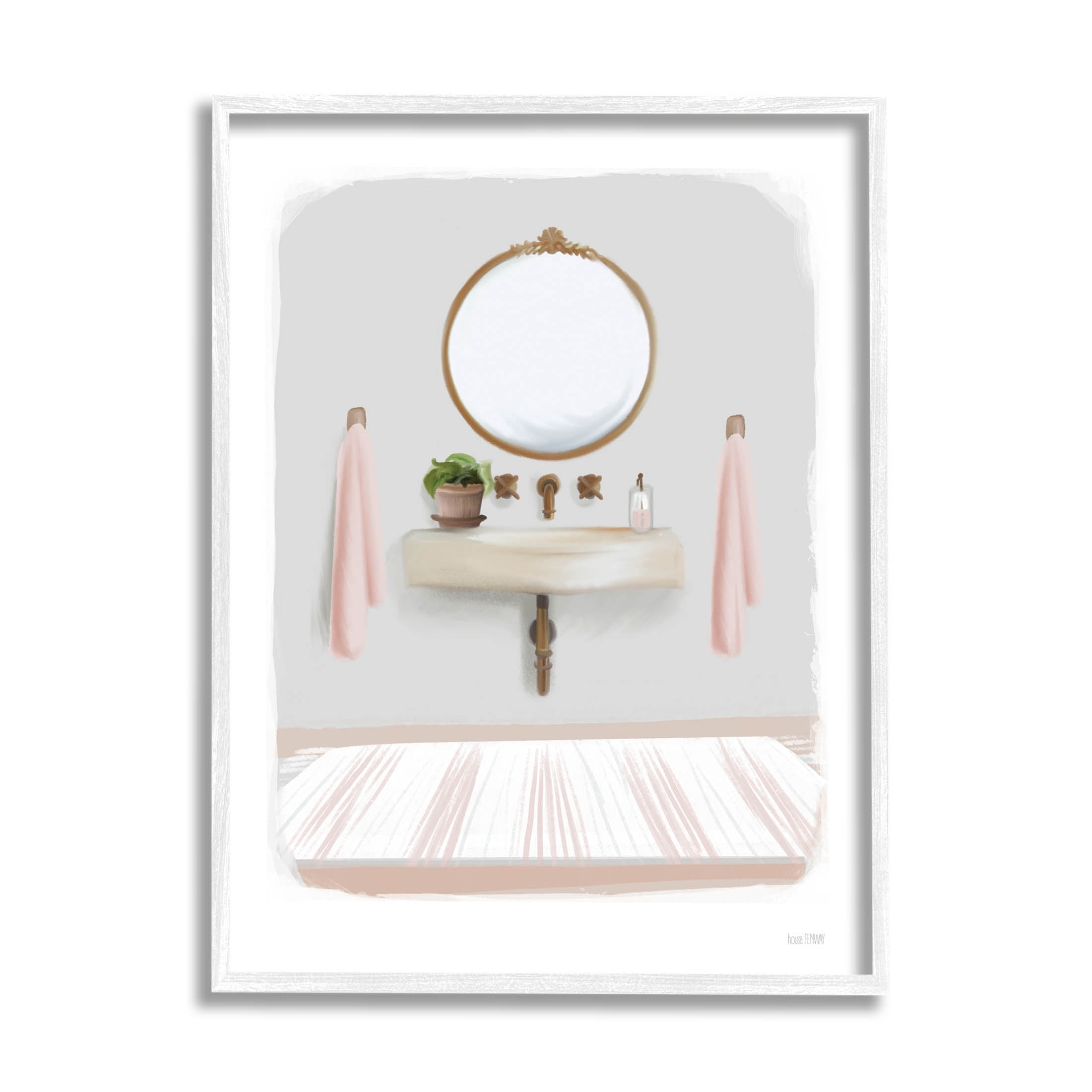 Stupell Industries Cozy Bathroom Sink Scene Graphic Art White Framed Art Print Wall Art, Design by House Fenway
