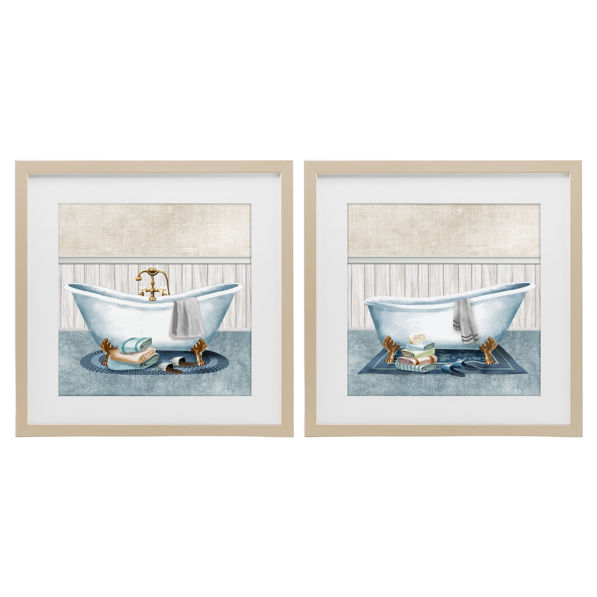 Stupell Industries Cozy Bathtub & Slippers 2 Piece Birch Framed Print Under Glass Set, design by Conrad Knutsen
