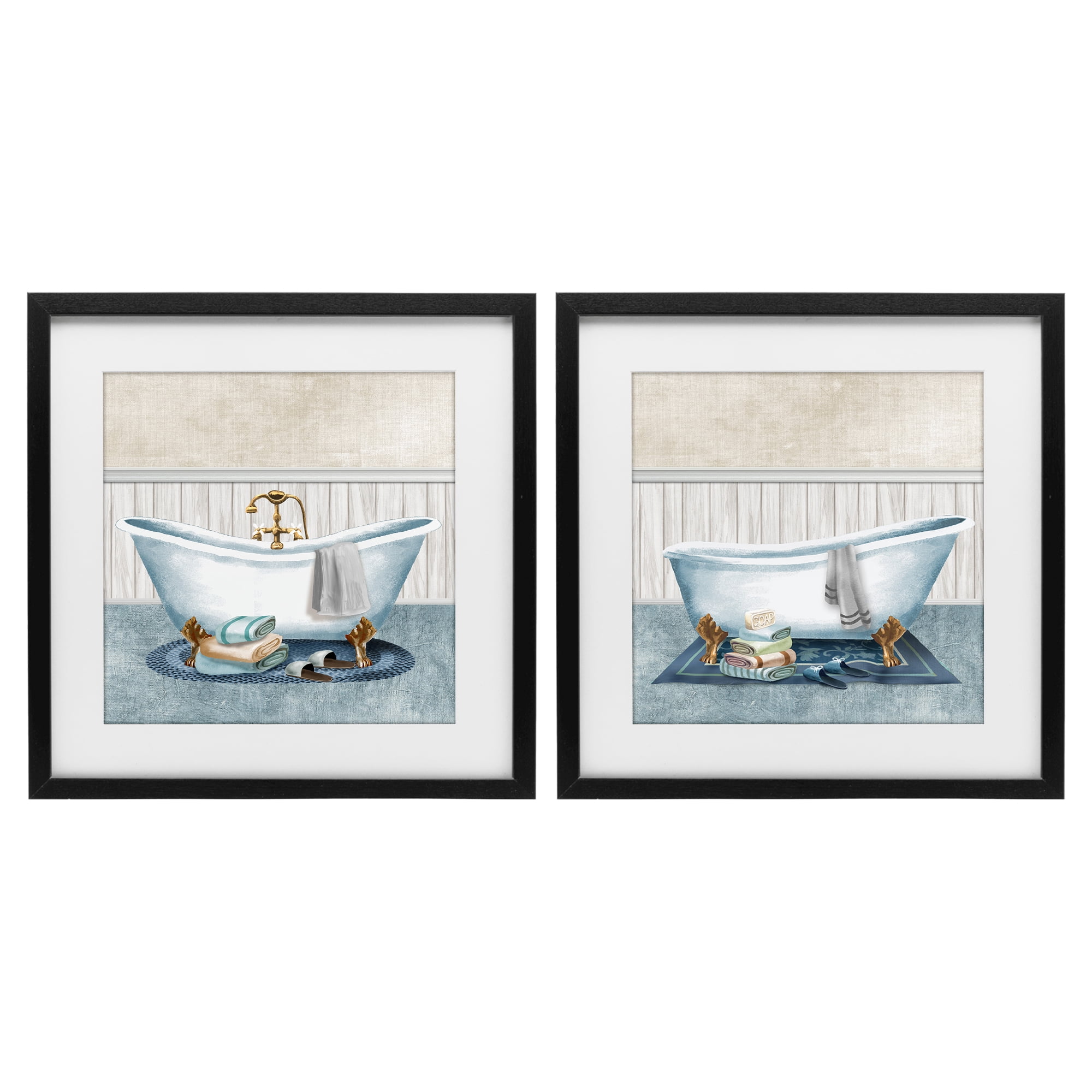 Stupell Industries Cozy Bathtub & Slippers 2 Piece Black Framed Print Under Glass Set, design by Conrad Knutsen