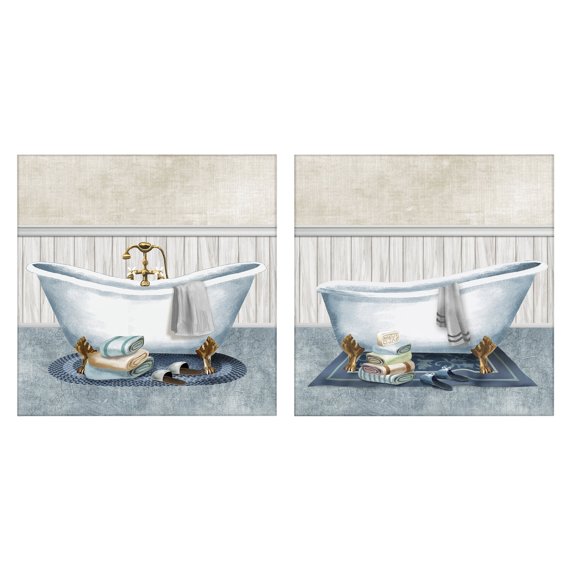 Stupell Industries Cozy Bathtub & Slippers 2 Piece Canvas Wall Art Set, design by Conrad Knutsen
