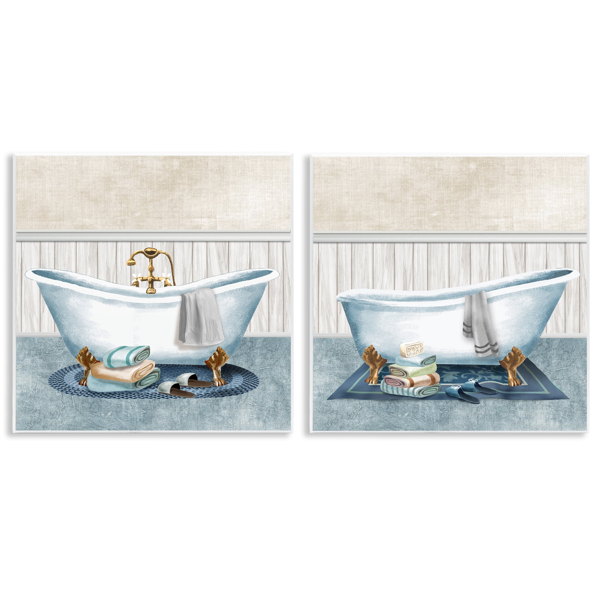 Stupell Industries Cozy Bathtub & Slippers 2 Piece Wall Plaque Art Set, design by Conrad Knutsen