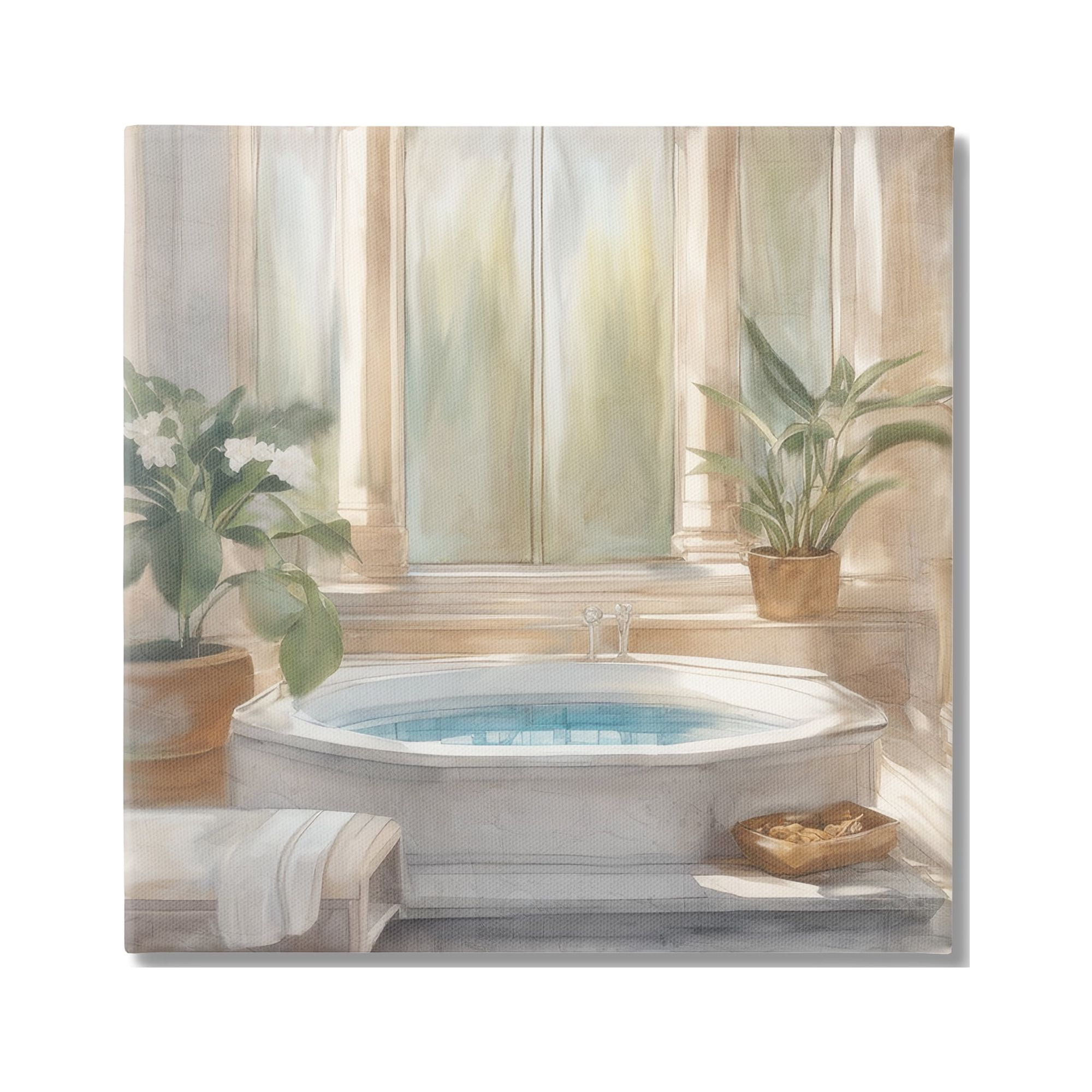 Stupell Industries Cozy Bathtub with Plants Botanical & Floral Painting Gallery Wrapped Canvas Art Print Wall Art, 30 x 30