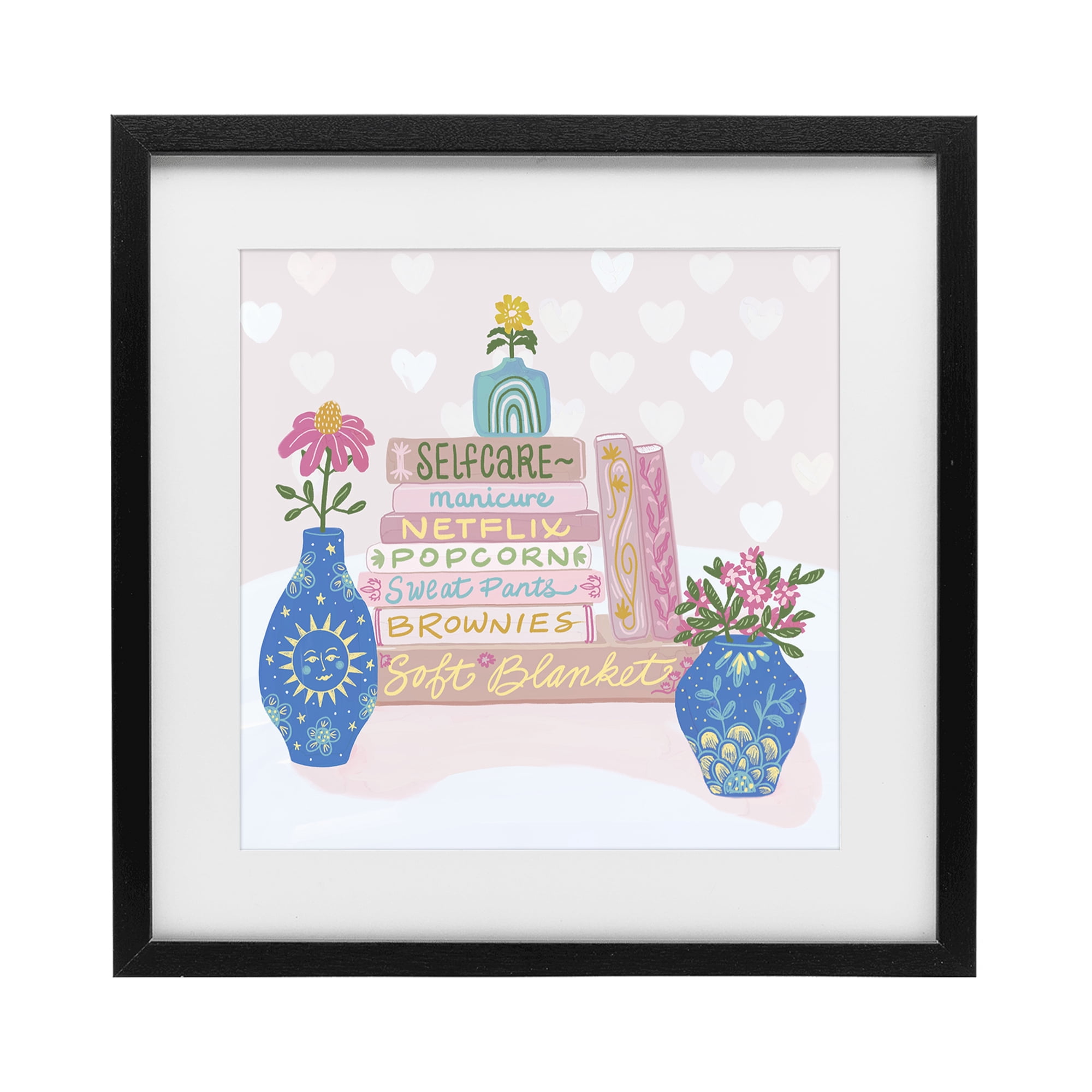 Stupell Industries Cozy Boho Self Care Books Black Framed Print Under Glass, design by Connie Summers