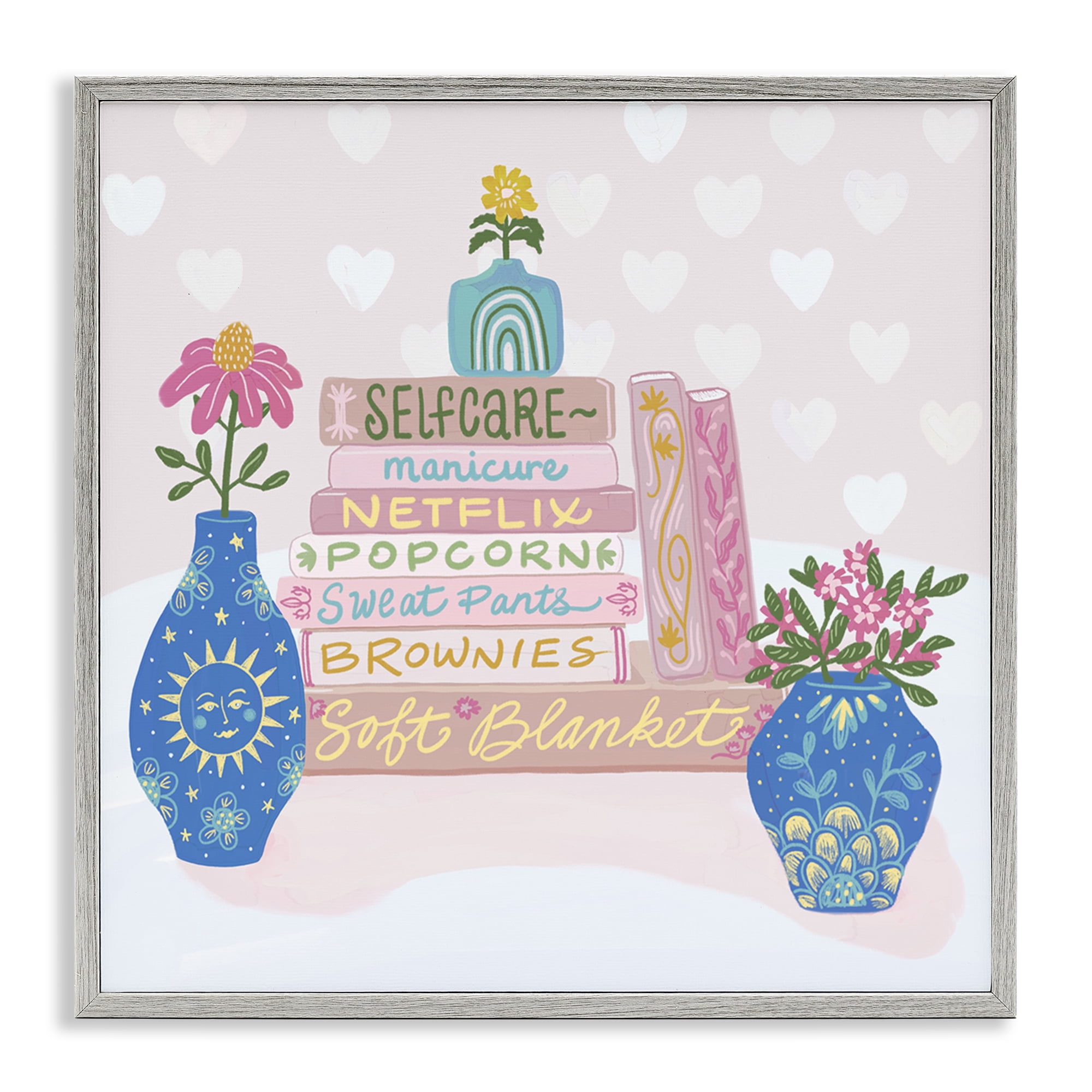 Stupell Industries Cozy Boho Self Care Books Gray Framed Giclee Art, design by Connie Summers