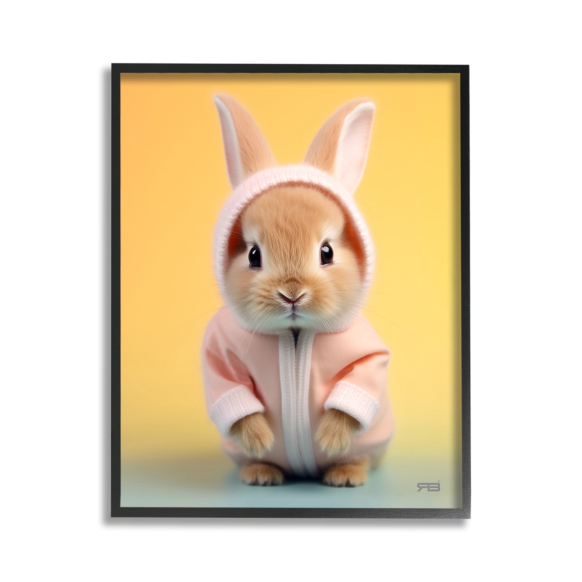 Stupell Industries Cozy Bunny on Yellow Animals & Insects Painting Black Framed Art Print Wall Art, 11 x 14