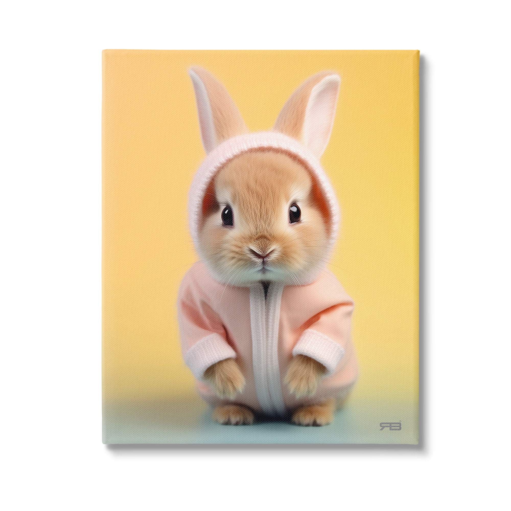 Stupell Industries Cozy Bunny on Yellow Animals & Insects Painting Gallery Wrapped Canvas Art Print Wall Art, 24 x 30
