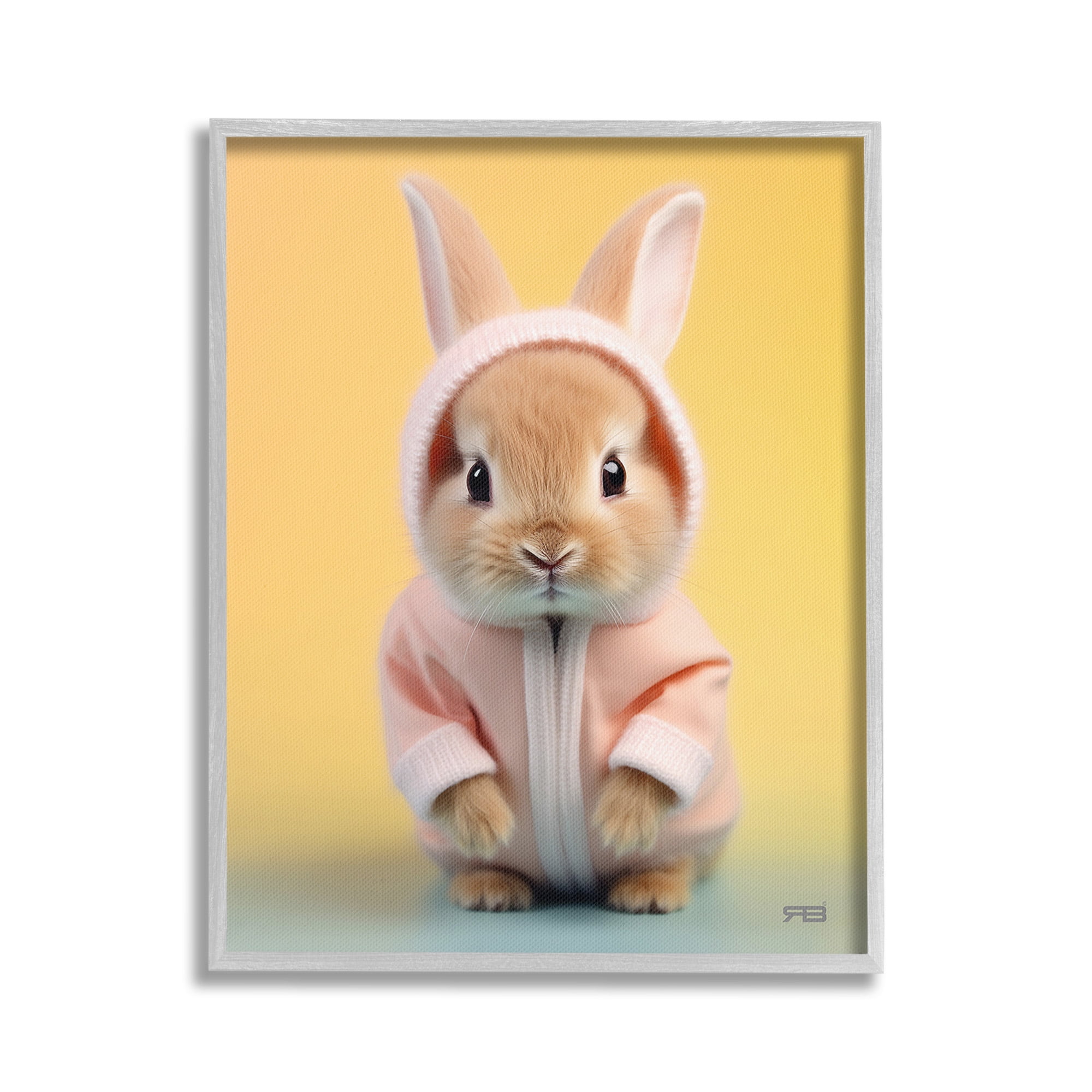 Stupell Industries Cozy Bunny on Yellow Animals & Insects Painting Gray Framed Art Print Wall Art, 16 x 20