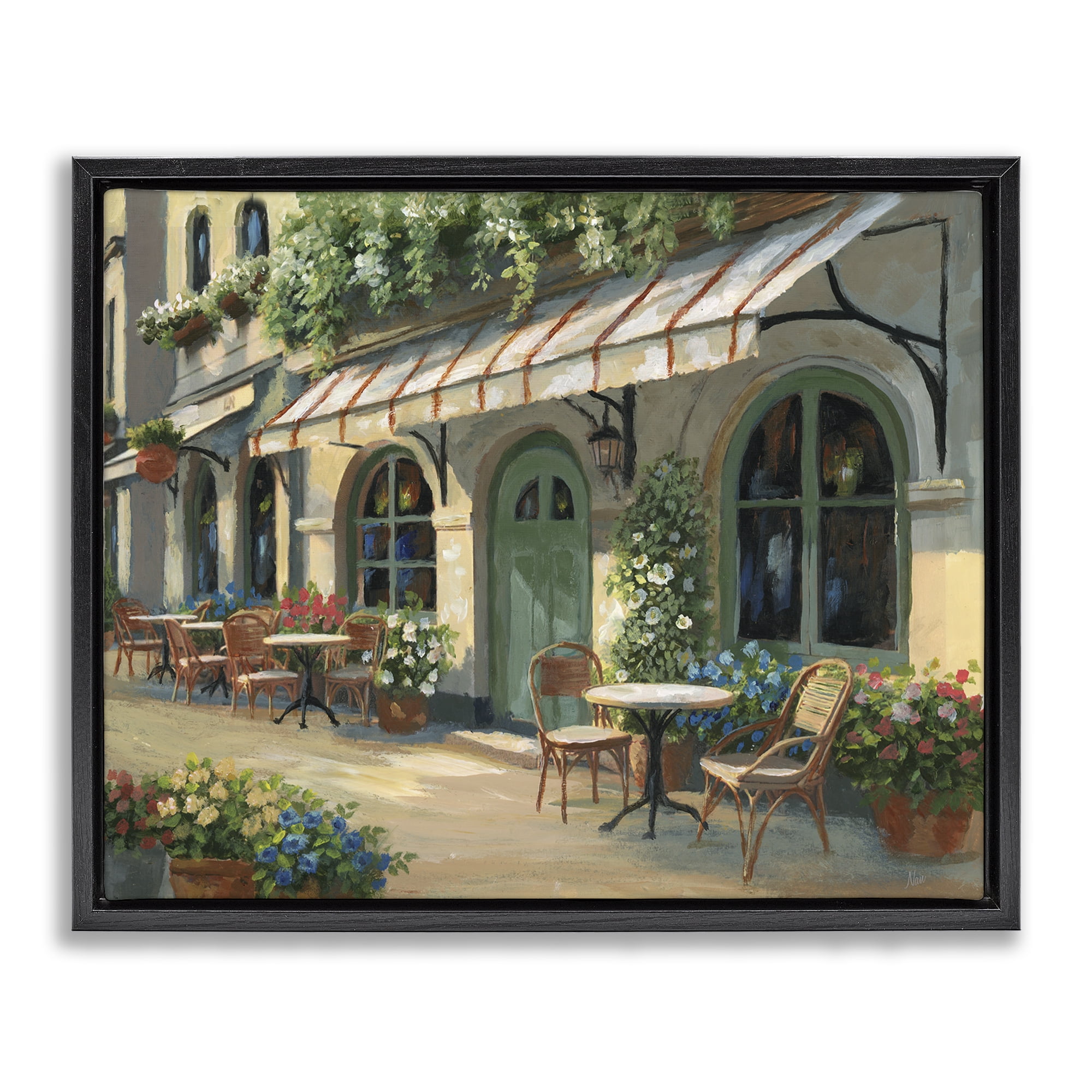 Stupell Industries Cozy Cafe Sunlit Patio Black Framed Floater Canvas Wall Art, design by Nan