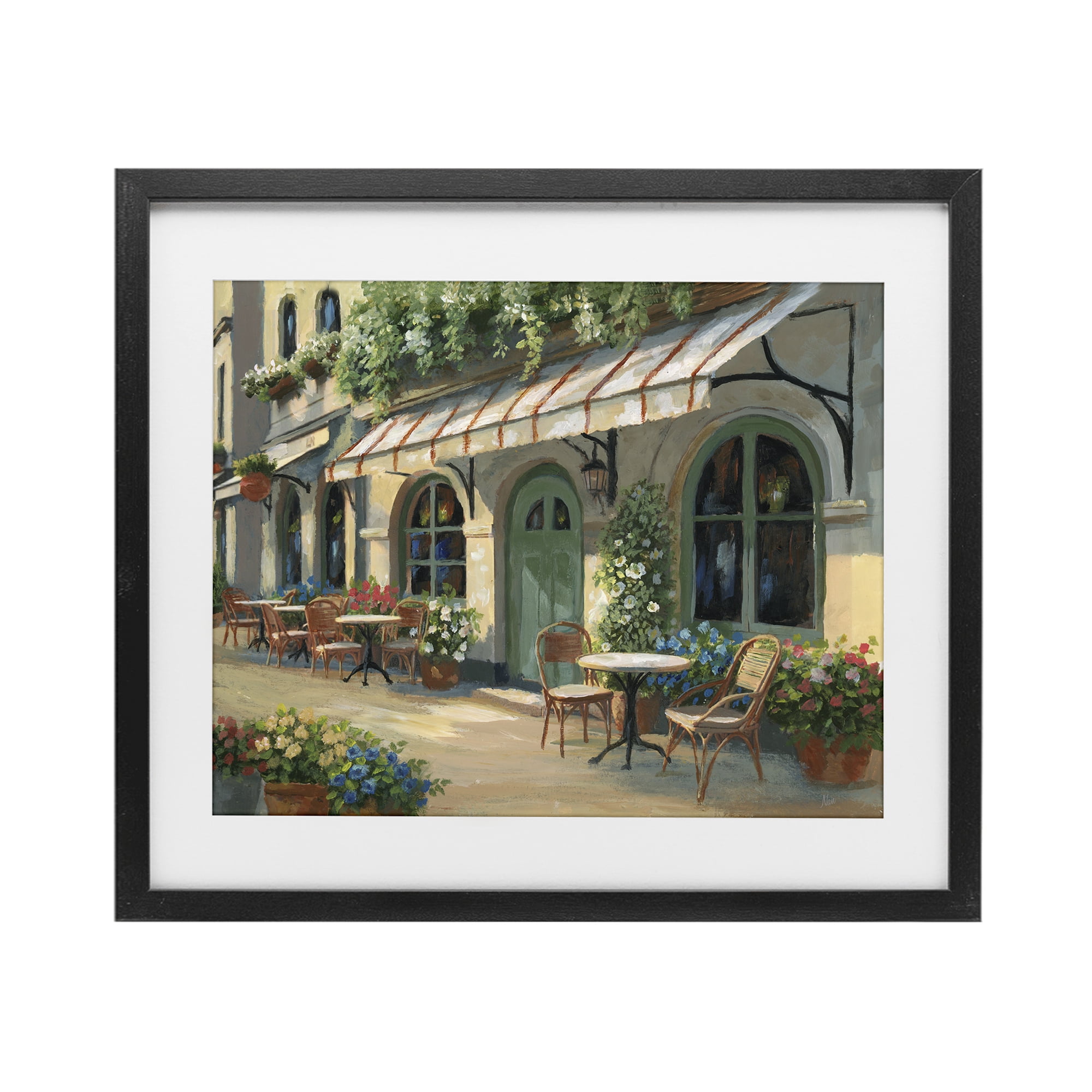 Stupell Industries Cozy Cafe Sunlit Patio Black Framed Print Under Glass, design by Nan