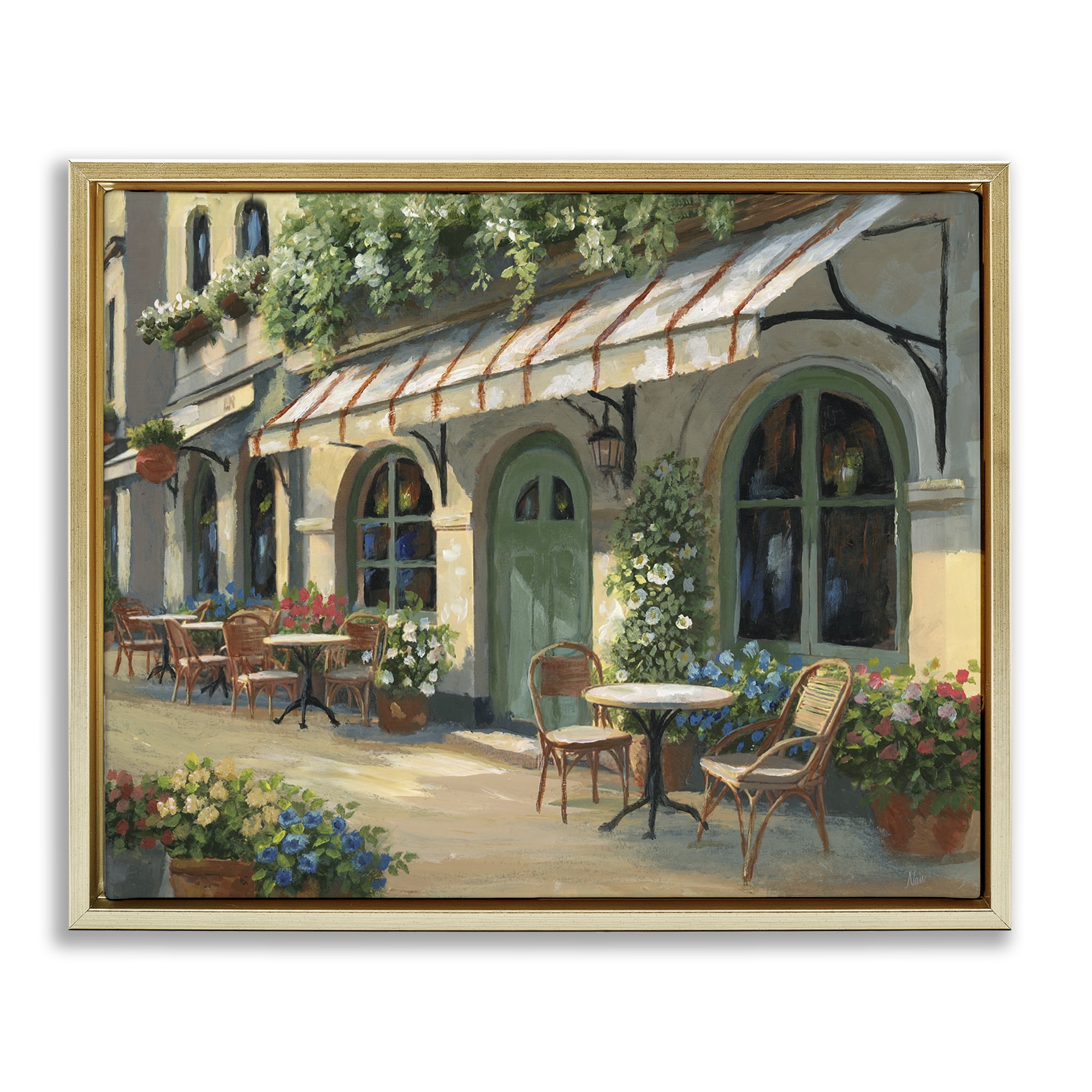 Stupell Industries Cozy Cafe Sunlit Patio Gold Framed Floater Canvas Wall Art, design by Nan