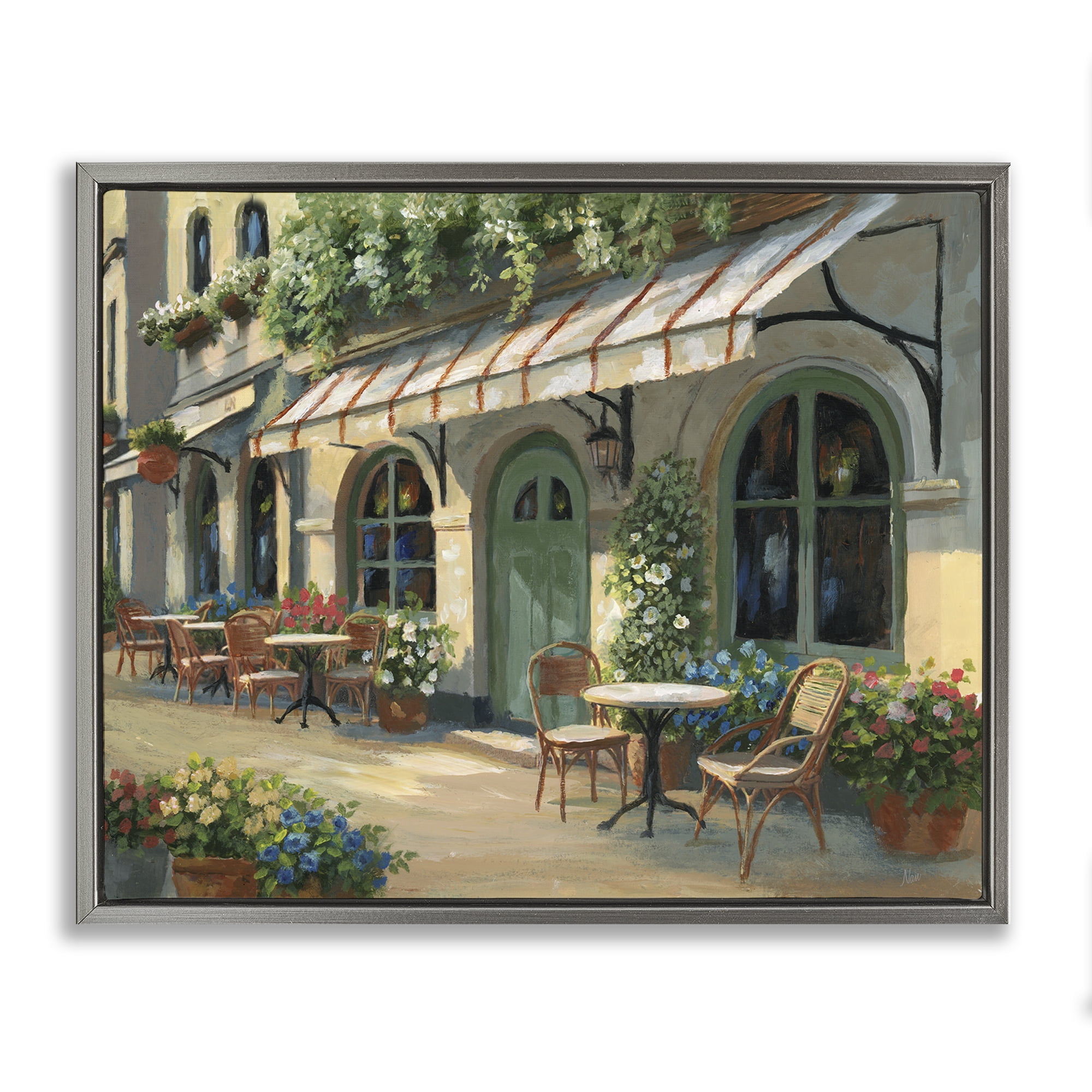 Stupell Industries Cozy Cafe Sunlit Patio Gray Framed Floater Canvas Wall Art, design by Nan