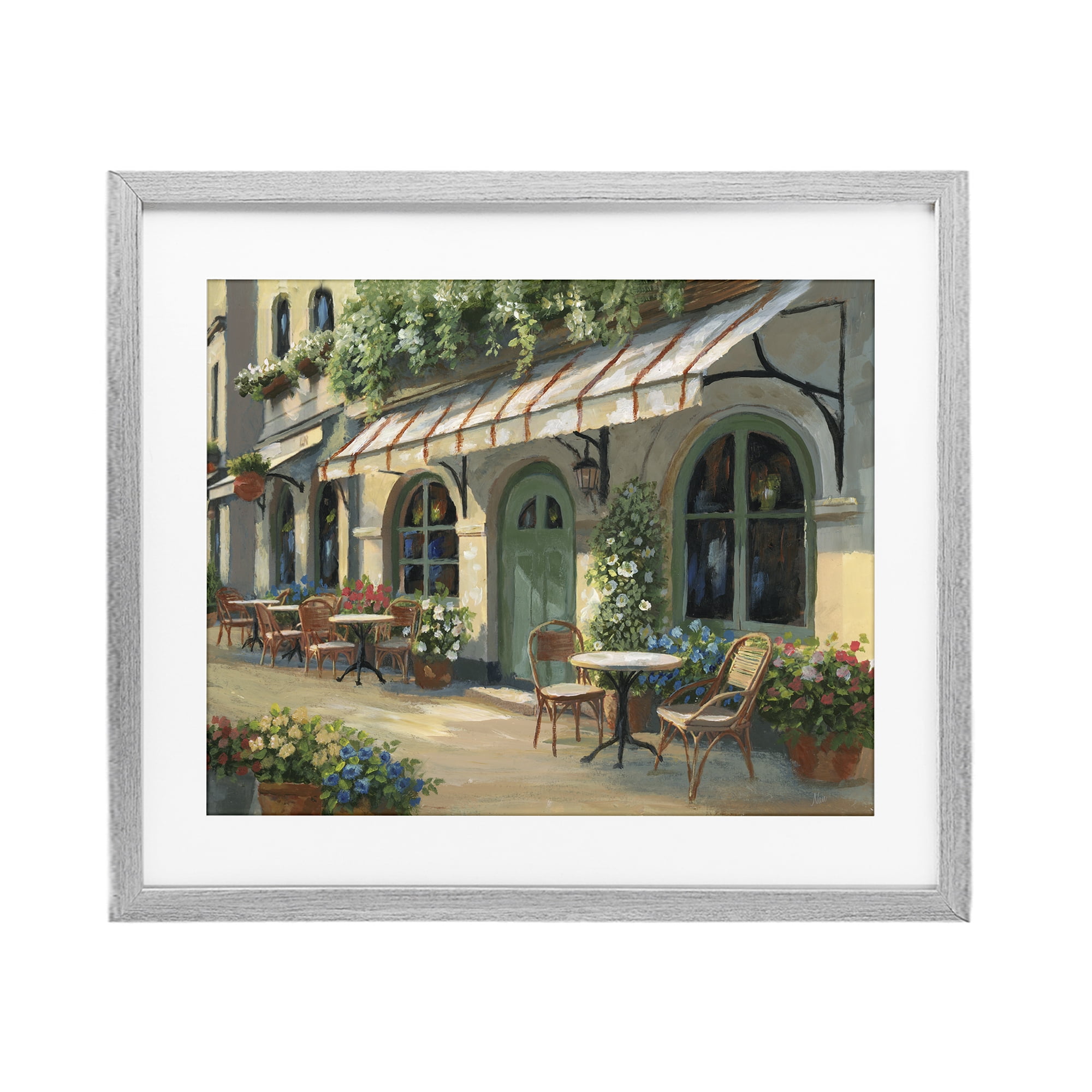 Stupell Industries Cozy Cafe Sunlit Patio Gray Framed Print Under Glass, design by Nan