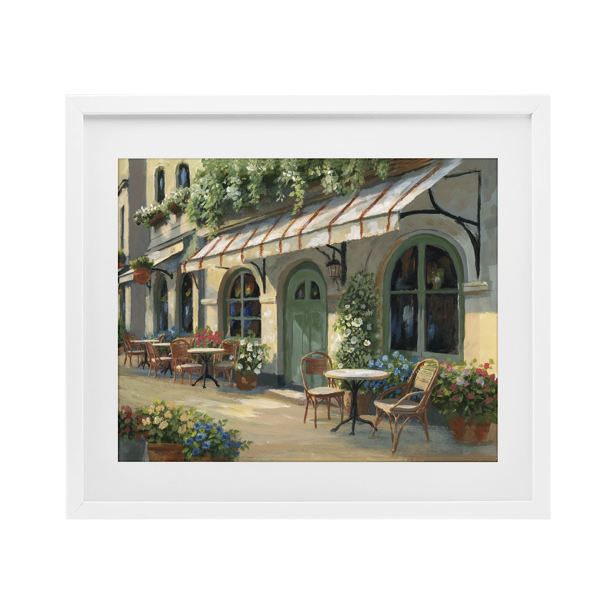 Stupell Industries Cozy Cafe Sunlit Patio White Framed Print Under Glass, design by Nan