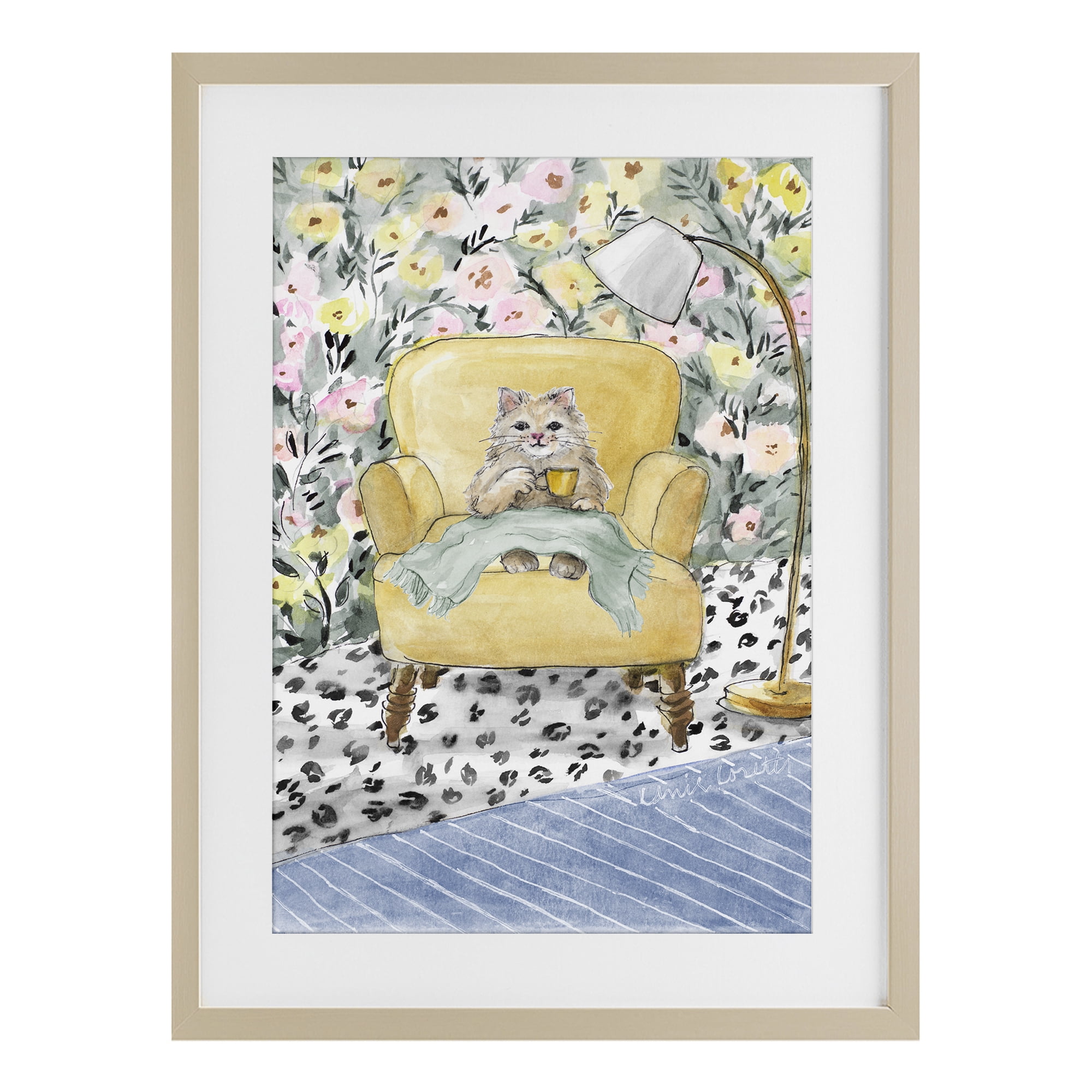 Stupell Industries Cozy Cat Corner Birch Framed Print Under Glass, design by Lanie Loreth