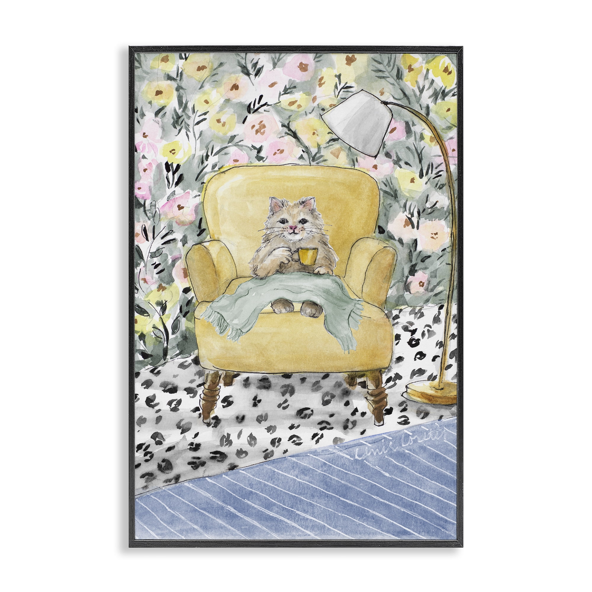 Stupell Industries Cozy Cat Corner Black Framed Giclee Art, design by Lanie Loreth