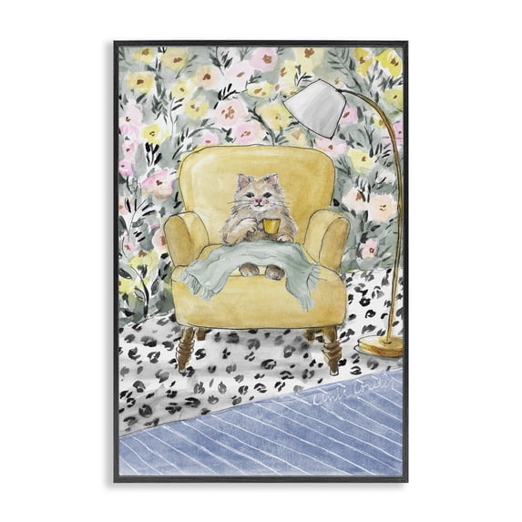 Stupell Industries Contemporary Cozy Cat Corner Black Framed Giclee Art, 12 x 18, by Lanie Loreth