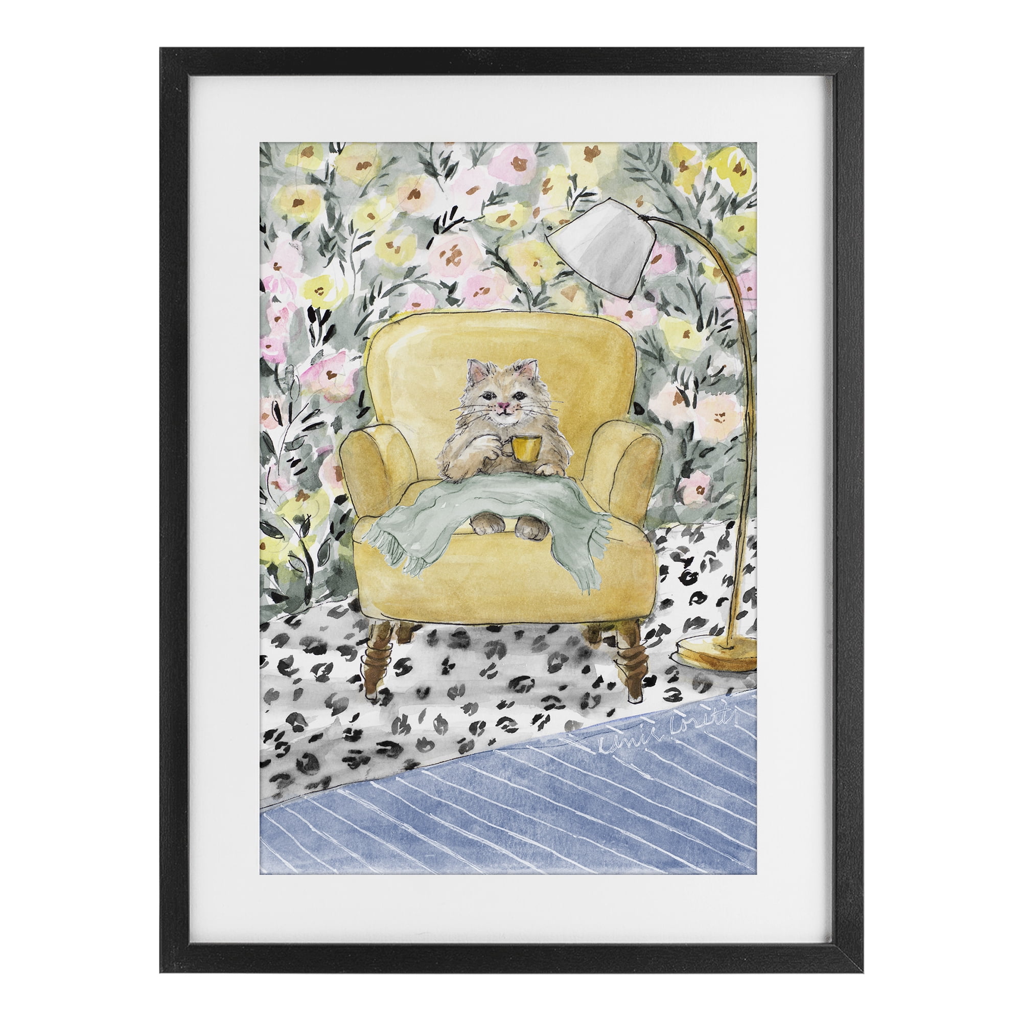 Stupell Industries Cozy Cat Corner Black Framed Print Under Glass, design by Lanie Loreth