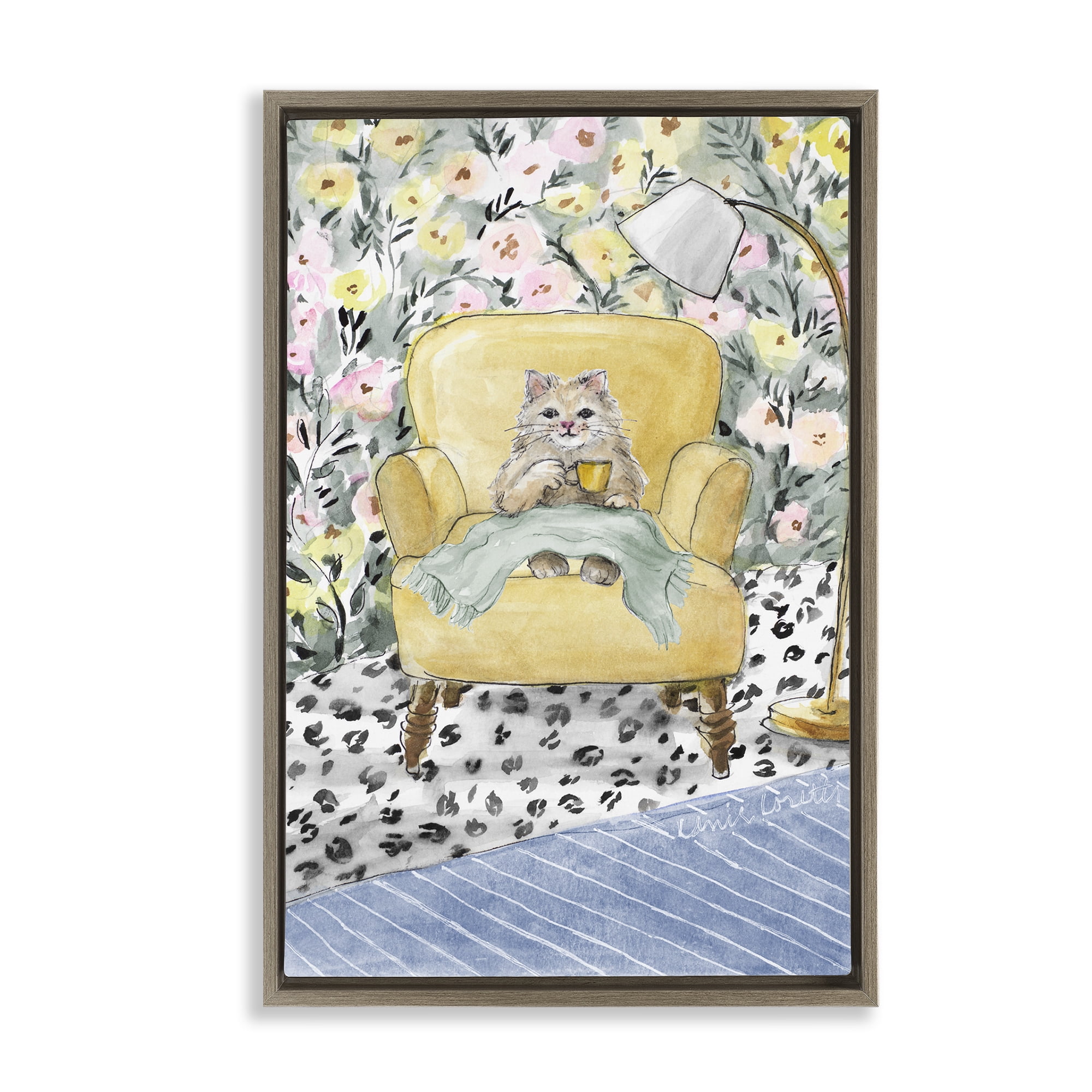 Stupell Industries Cozy Cat Corner Brown Framed Floater Canvas Wall Art, design by Lanie Loreth