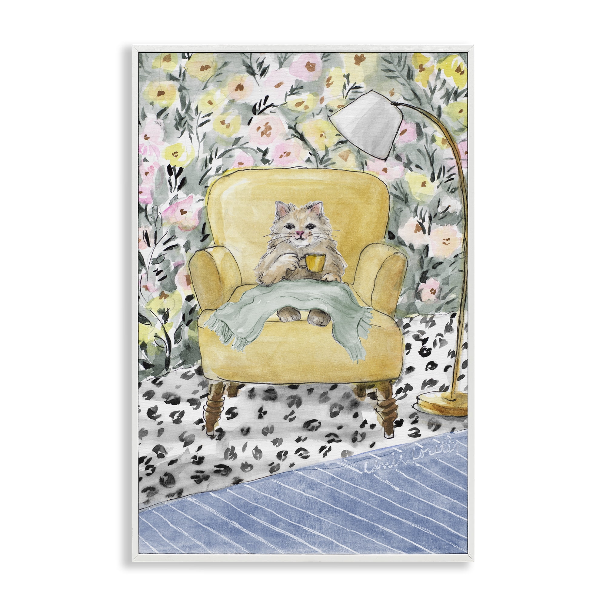 Stupell Industries Cozy Cat Corner White Framed Giclee Art, design by Lanie Loreth