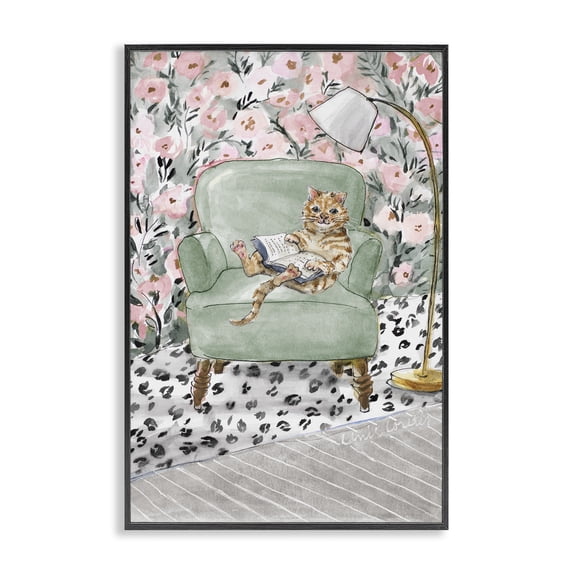 Stupell Industries Bohemian Cozy Cat Reading Black Framed Giclee Art, 16 x 24, by Lanie Loreth