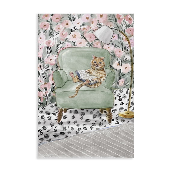 Stupell Industries Bohemian Cozy Cat Reading Canvas Art, 30 x 45, by Lanie Loreth