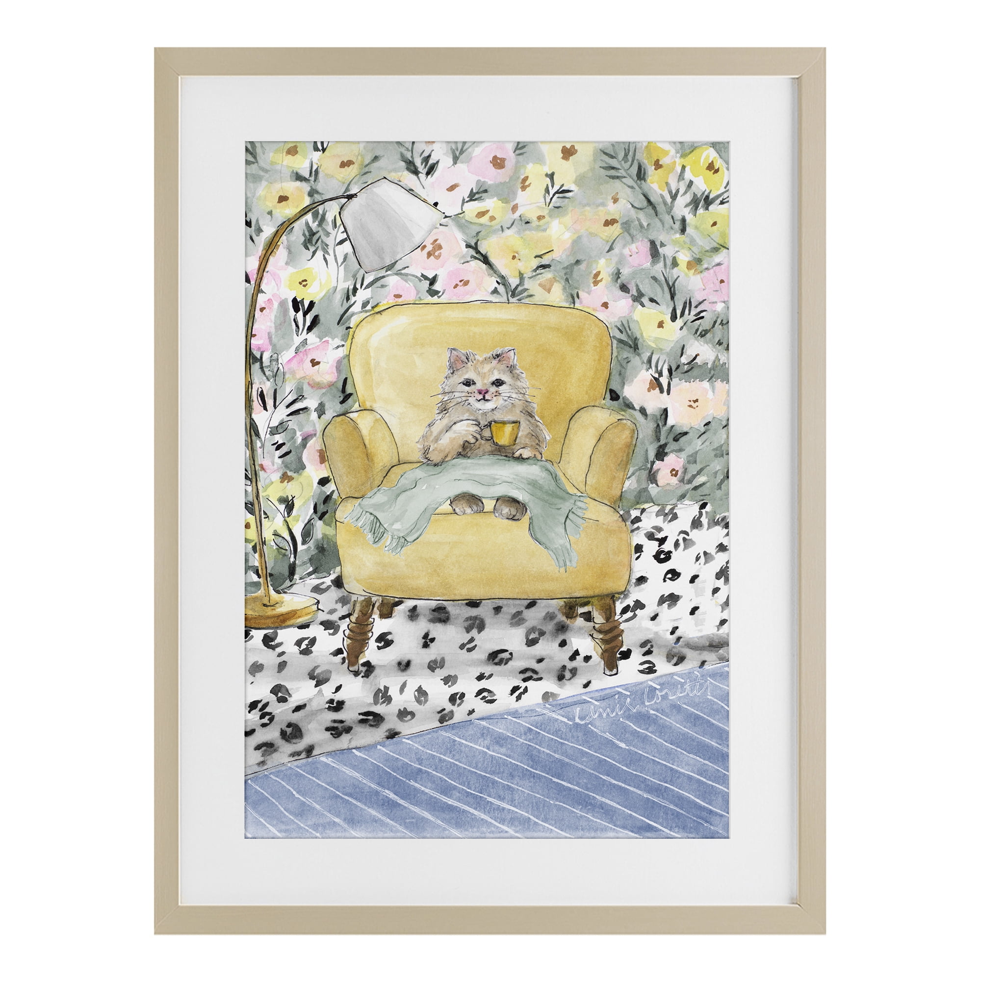 Stupell Industries Cozy Cat Relaxing Birch Framed Print Under Glass, design by Lanie Loreth