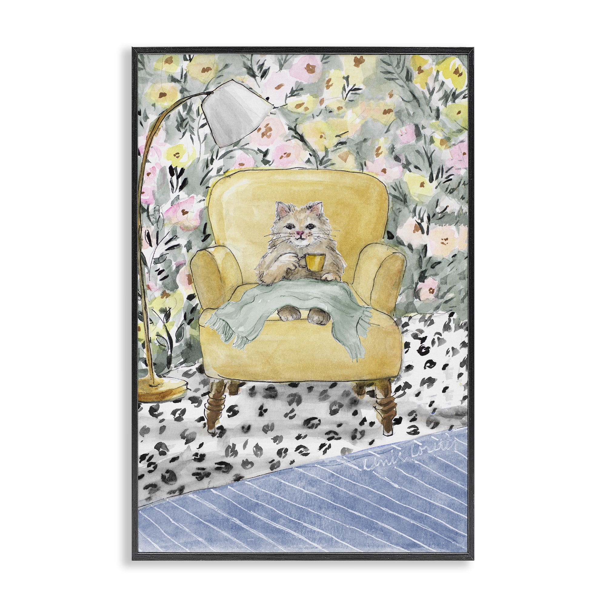 Stupell Industries Cozy Cat Relaxing Black Framed Giclee Art, design by Lanie Loreth