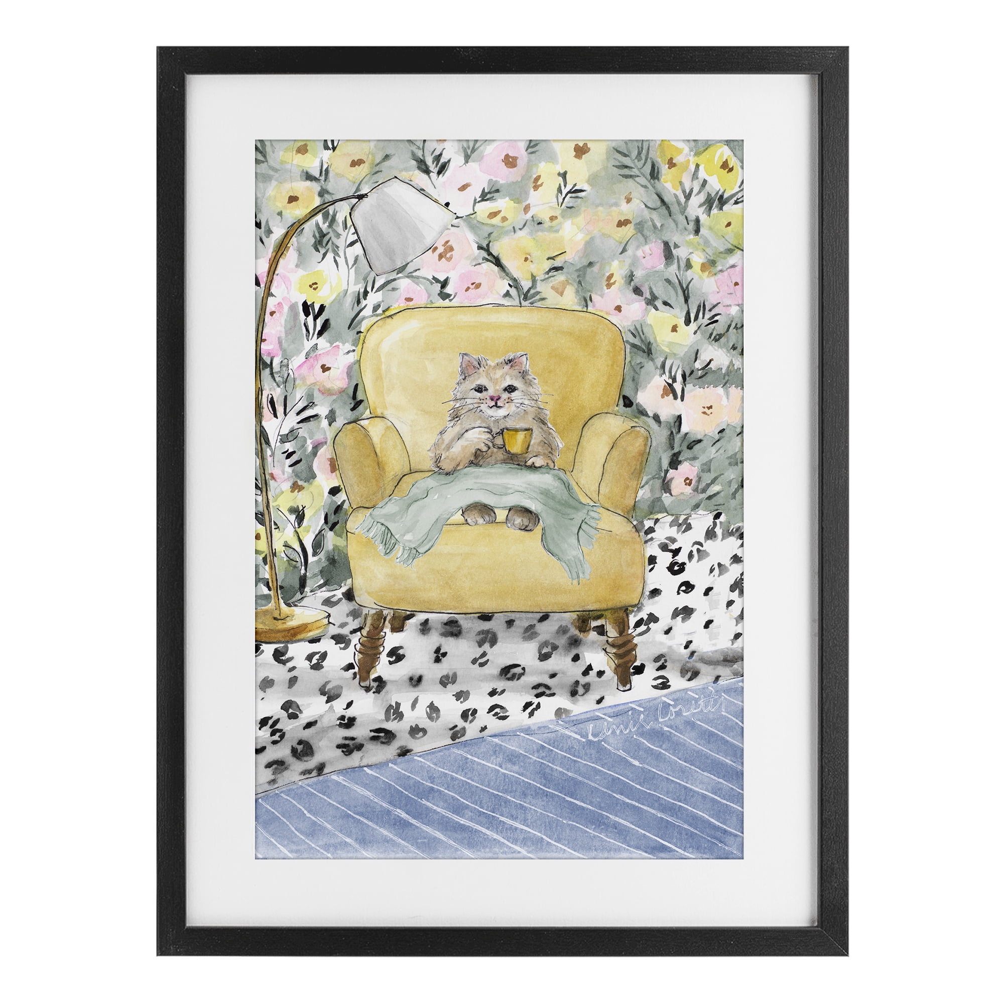 Stupell Industries Cozy Cat Relaxing Black Framed Print Under Glass, design by Lanie Loreth