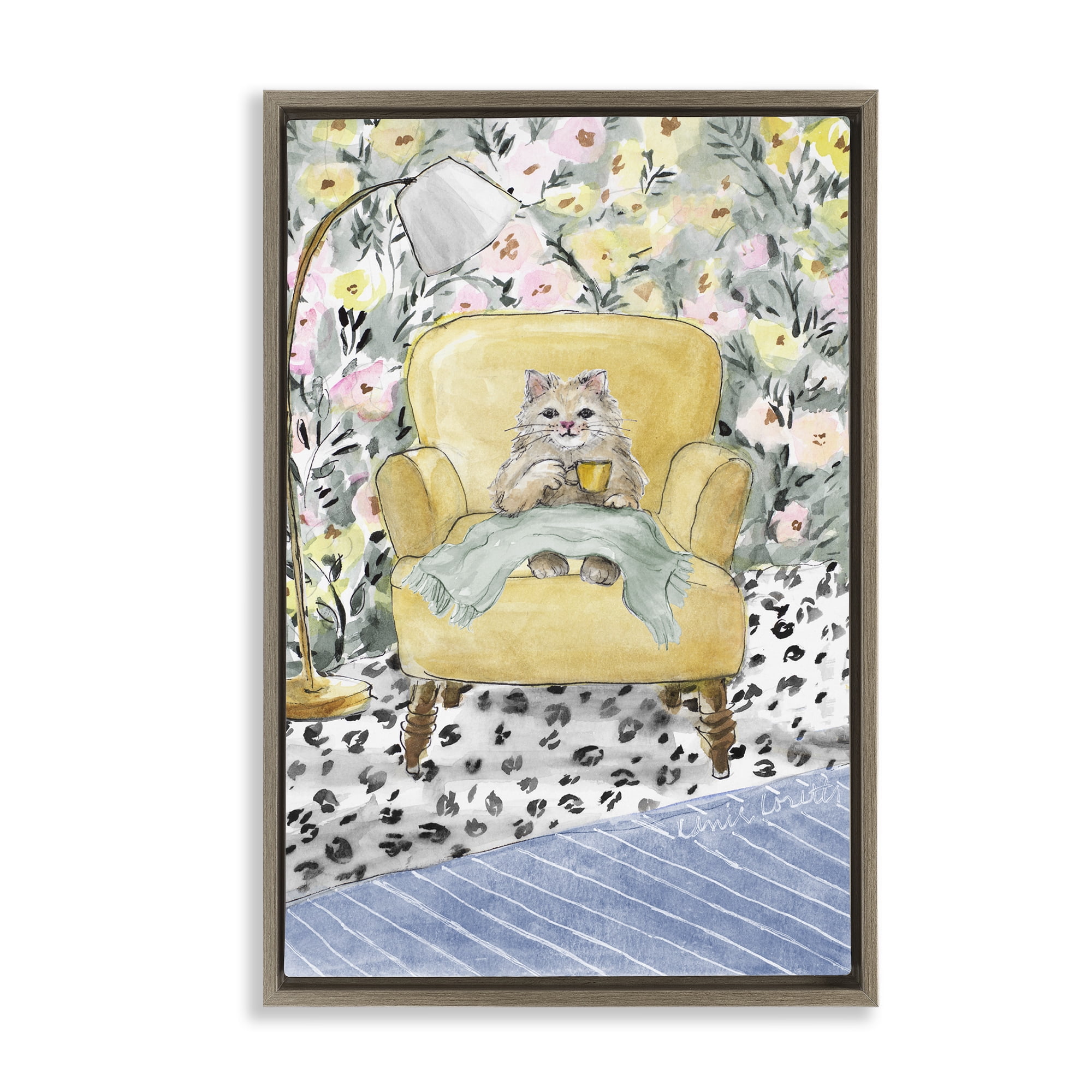 Stupell Industries Cozy Cat Relaxing Brown Framed Floater Canvas Wall Art, design by Lanie Loreth