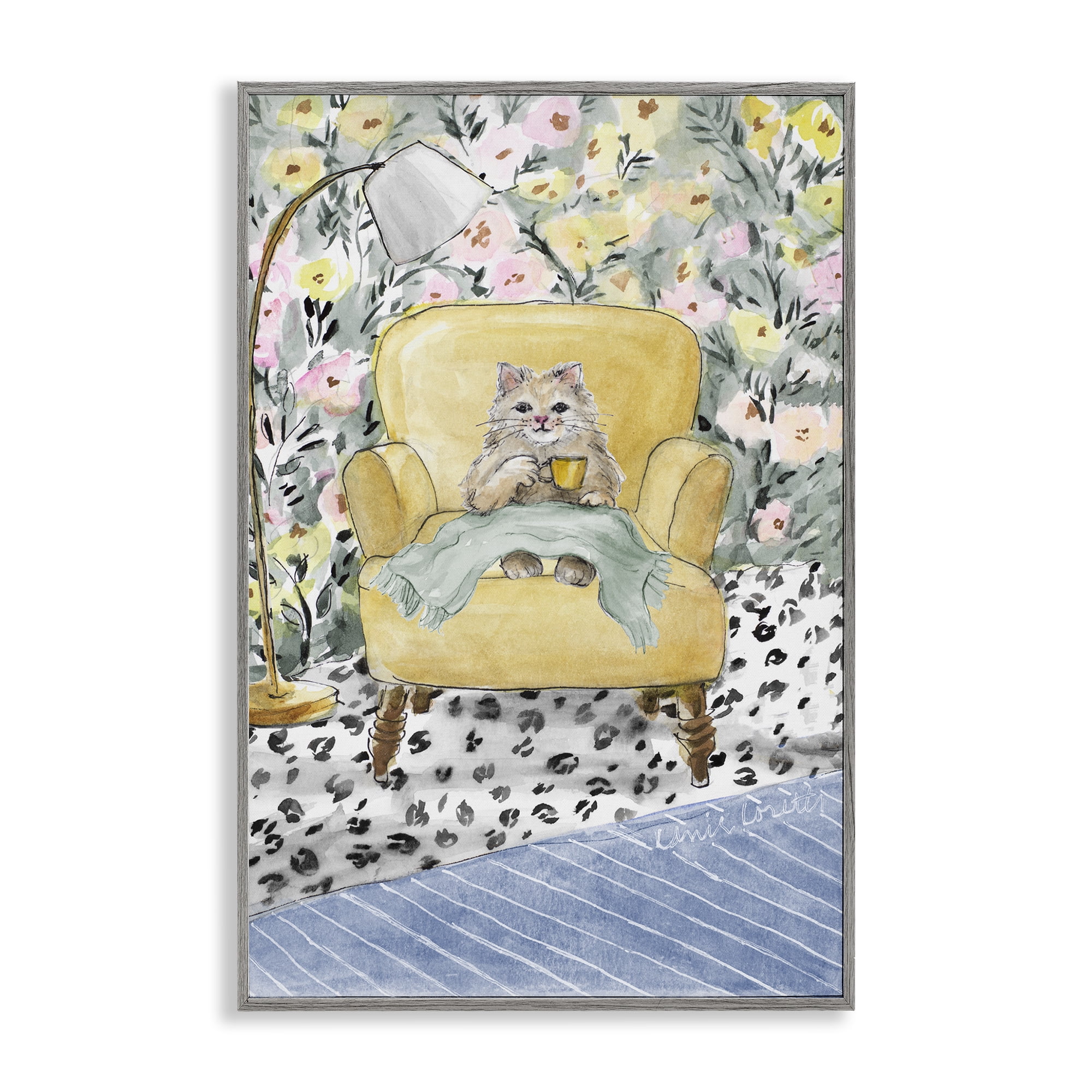Stupell Industries Cozy Cat Relaxing Gray Framed Giclee Art, design by Lanie Loreth
