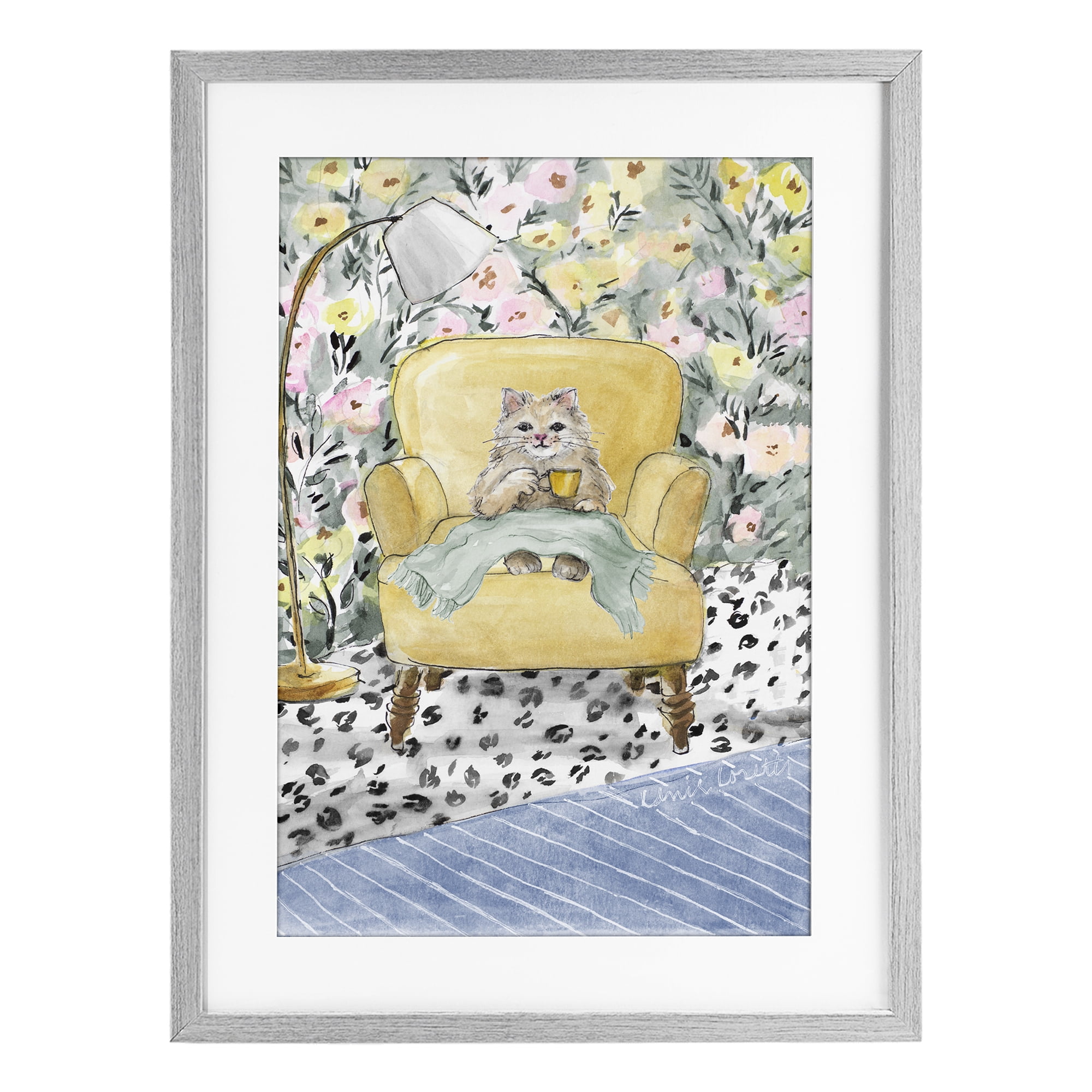 Stupell Industries Cozy Cat Relaxing Gray Framed Print Under Glass, design by Lanie Loreth