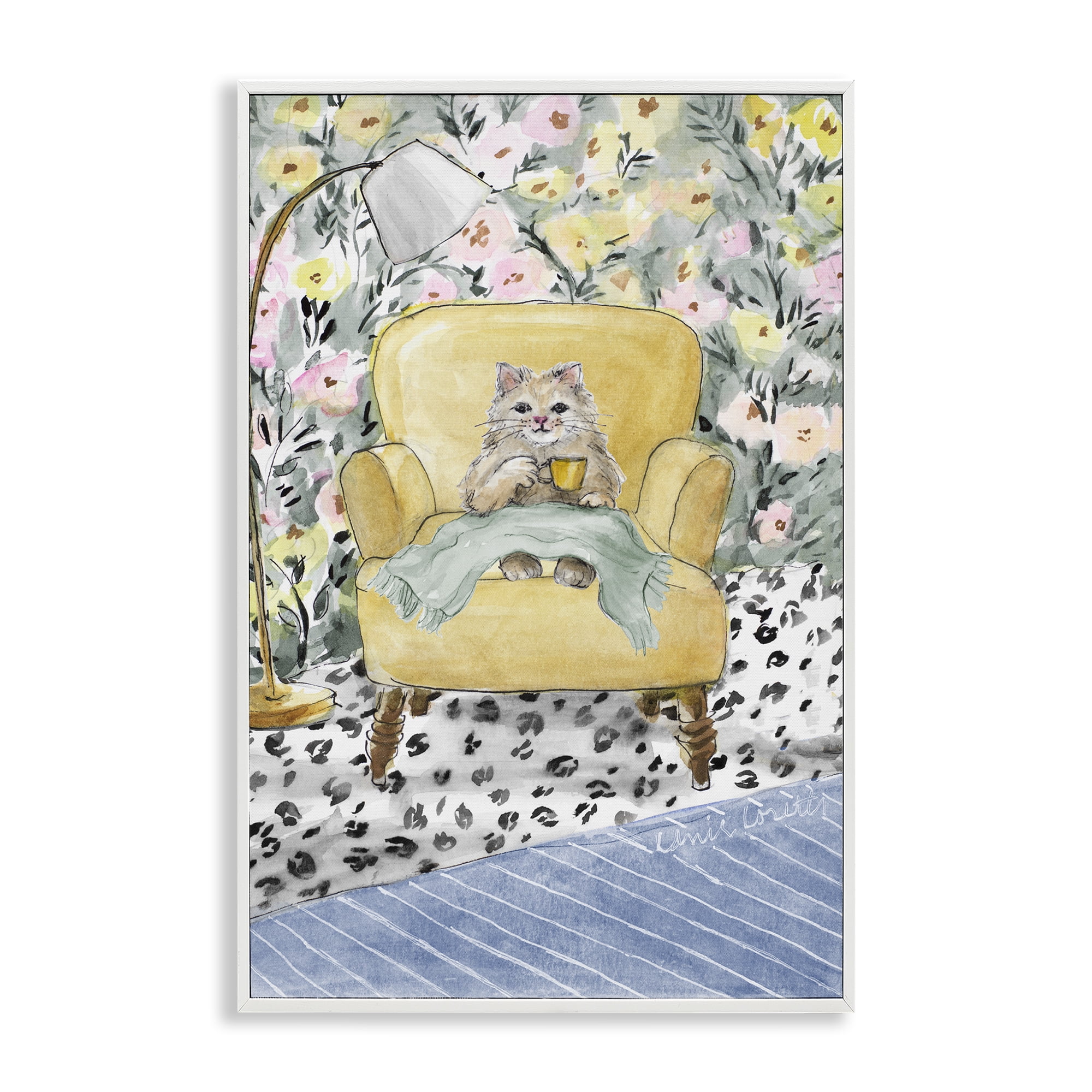 Stupell Industries Cozy Cat Relaxing White Framed Giclee Art, design by Lanie Loreth