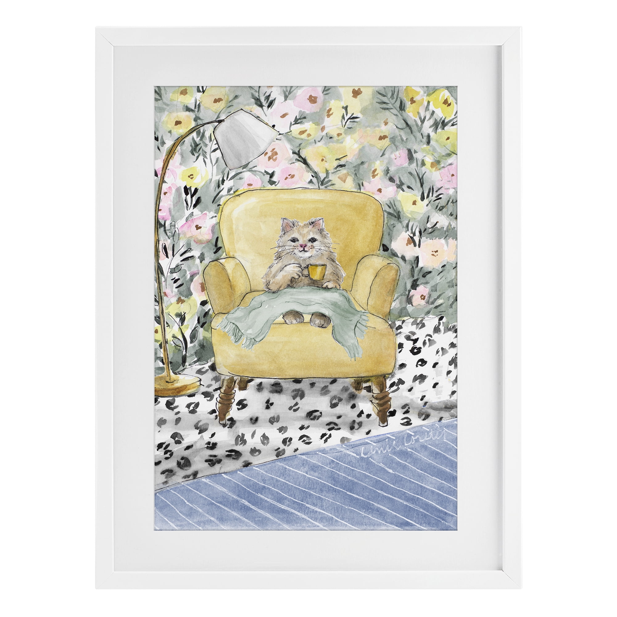 Stupell Industries Cozy Cat Relaxing White Framed Print Under Glass, design by Lanie Loreth
