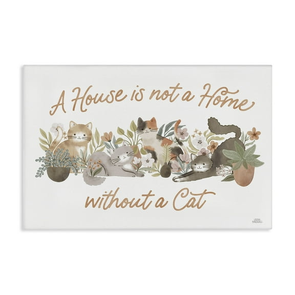 Stupell Industries Cozy Cats & Plants Phrase Animals & Insects Painting Gallery Wrapped Canvas Art Print Wall Art, 24 x 16