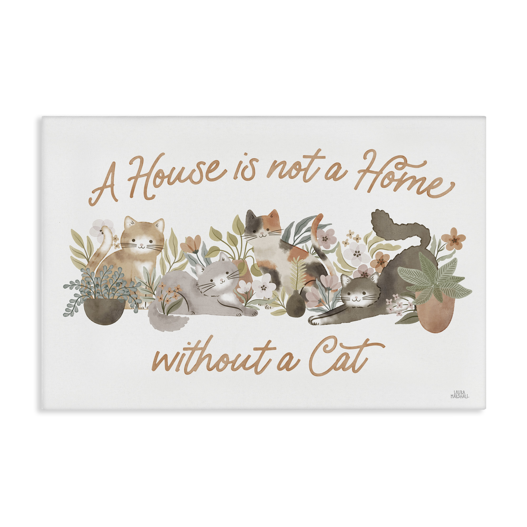 Stupell Industries Cozy Cats & Plants Phrase Animals & Insects Painting Gallery Wrapped Canvas Art Print Wall Art, 36 x 24