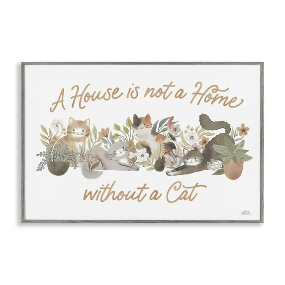 Stupell Industries Cozy Cats & Plants Phrase Animals & Insects Painting Gray Framed Art Print Wall Art, 18 x 12